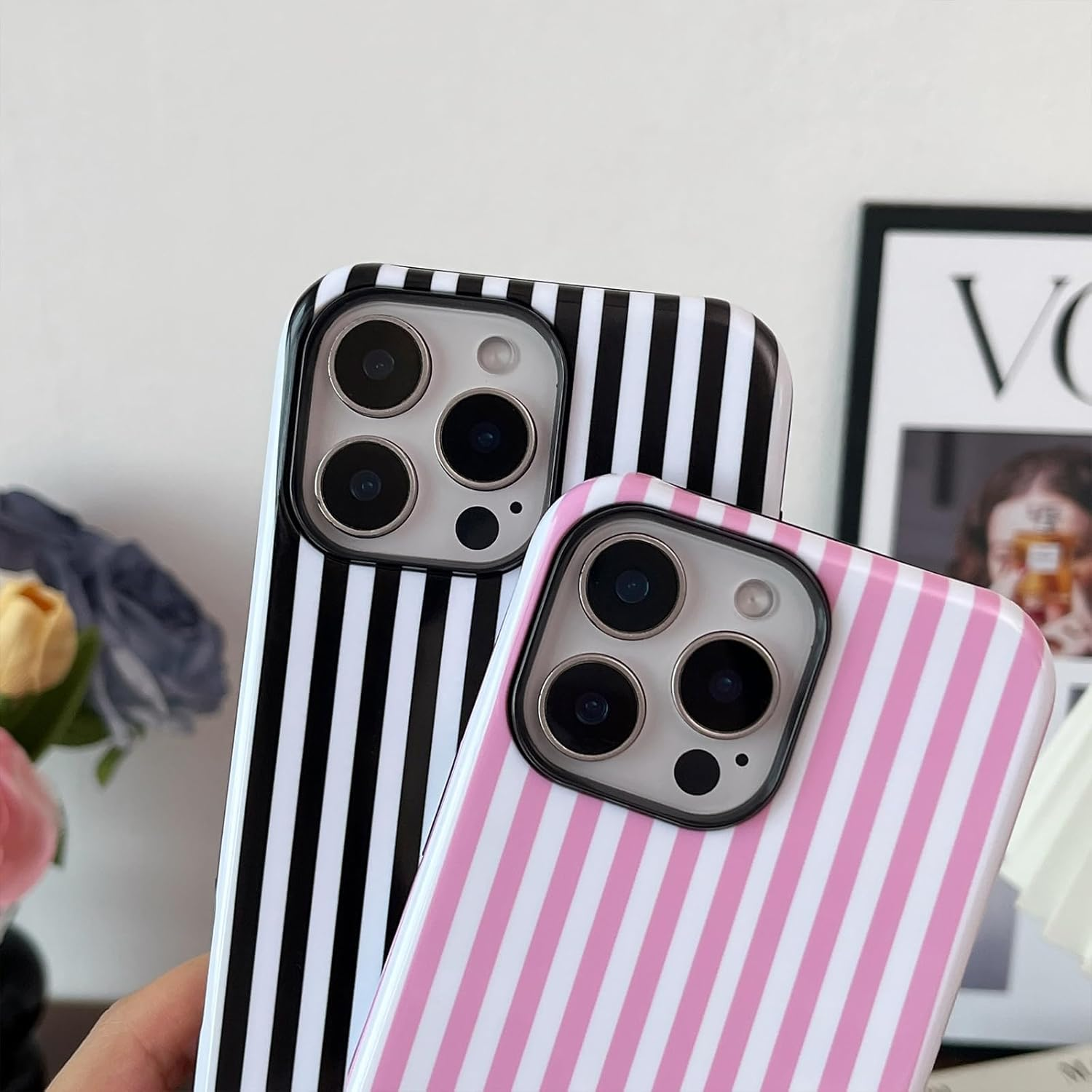 Compatible with Iphone 15 Pro Case, Cute Fashion Aesthetic Striped Pattern Cover for Women, Shockproof Soft TPU and Hard PC Protective Phone Case for Iphone 15 Pro 6.1"- Pink image number 1