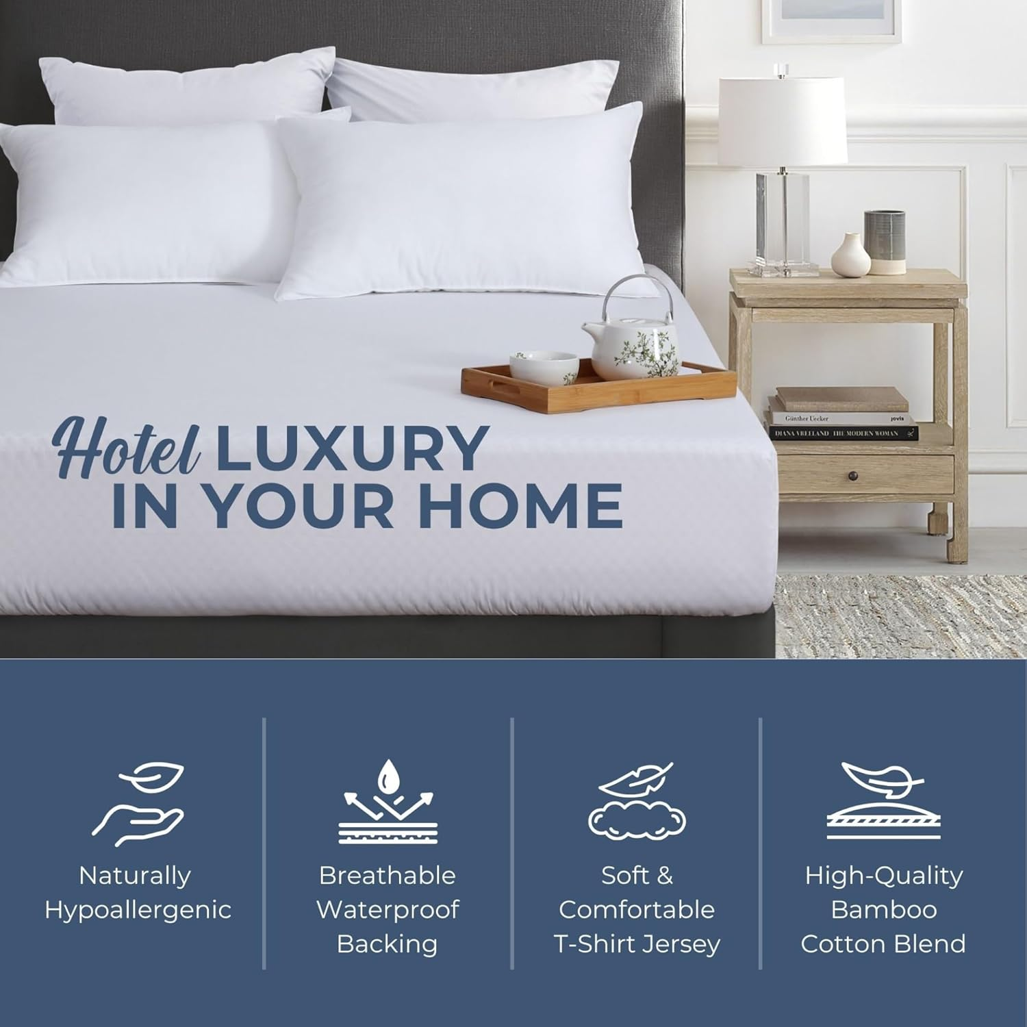 Dreamaker Bamboo Cotton Jersey Waterproof Mattress Protector, Natural Anti-Microbial & Hypoallergenic, Fully Fitted Deep Skirt, Moisture Control Rustle Free TPU Protection - Single Bed image number 6