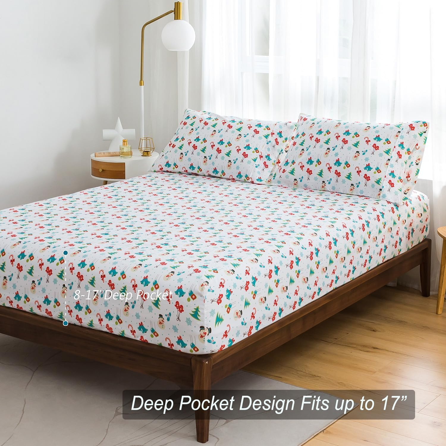 UDEAL Flower Bed Sheets Queen Size,Deep Pocket Queen Sheet Sets Floral,Microfiber Queen Sheets Set Deep Pocket,Breathable & Cooling,Easy-Fit Soft,Christmas Tree image number 6