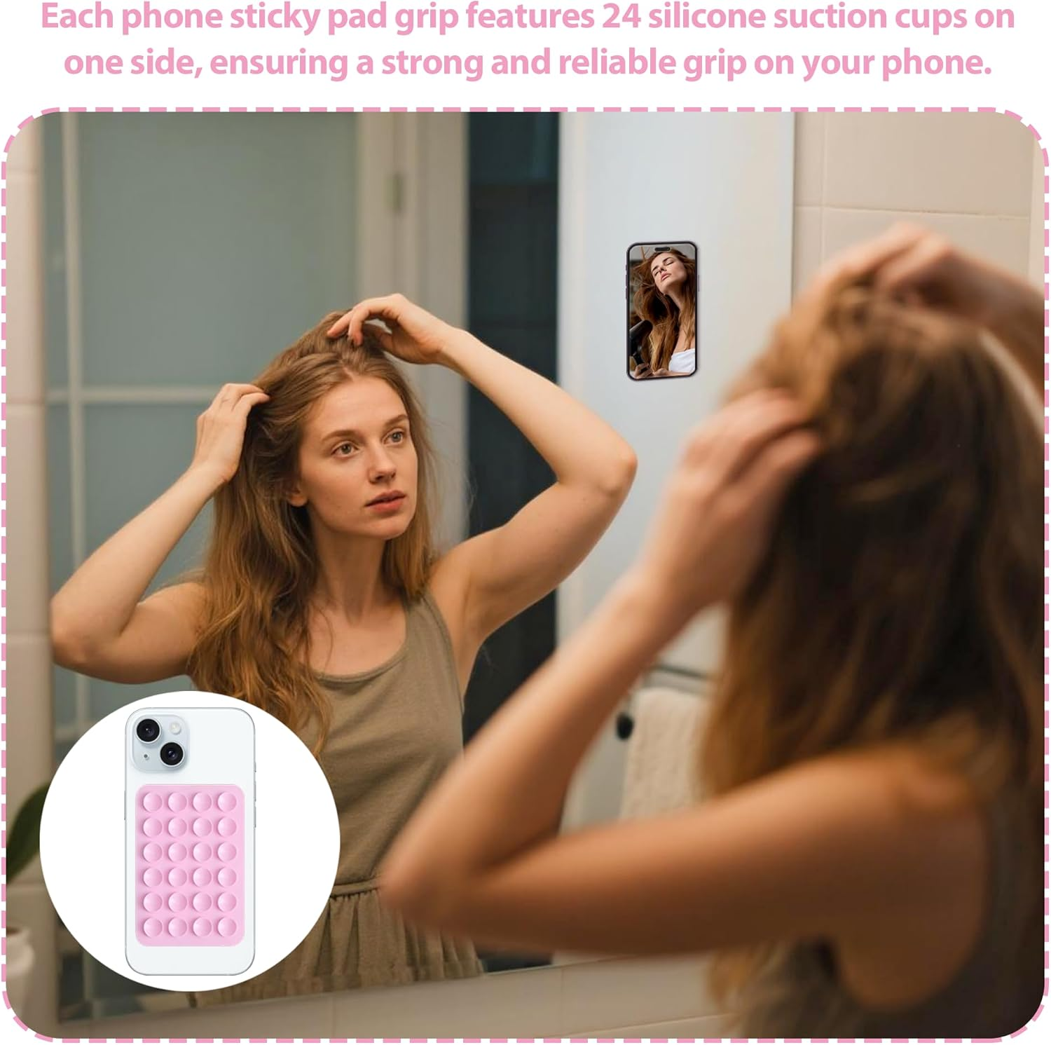 Octobuddy 4 Pack Silicone Suction Phone Case Mount Sticky Phone Grip Suction Holder for Wall Multipurpose Grip Holder for Wall (Transparent White Pink Light Pink) image number 5