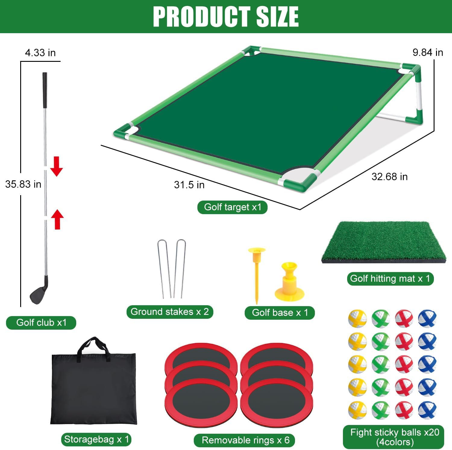 Mostop Golf Chipping Game Set - Backyard Cornhole Game Includes Putting Mat, 20 Sticky Balls, 6 Hole Covers, Club, Carrying Bag - Golf Target Yard Games for Golfers Indoor Outdoor, Dad