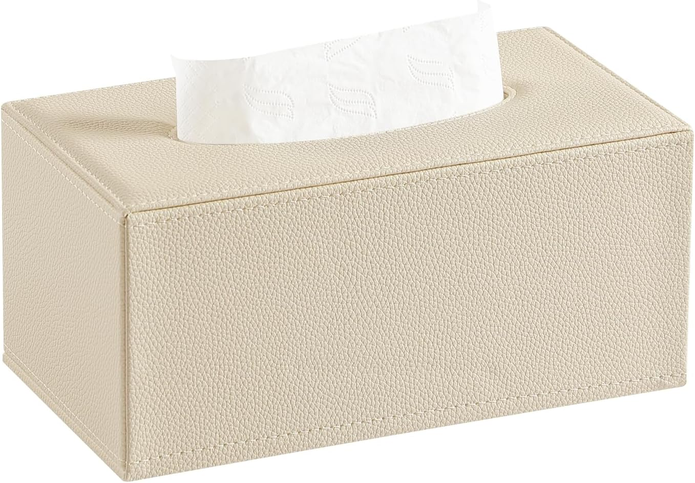 Cretkhp PU Leather Tissue Box Cover with Magnetic Closure, Modern Rectangular Tissue Box Holder Decorative for Bathroom Vanity Countertop Night Stands Bedroom Office (Beige Striped, Rectangular)