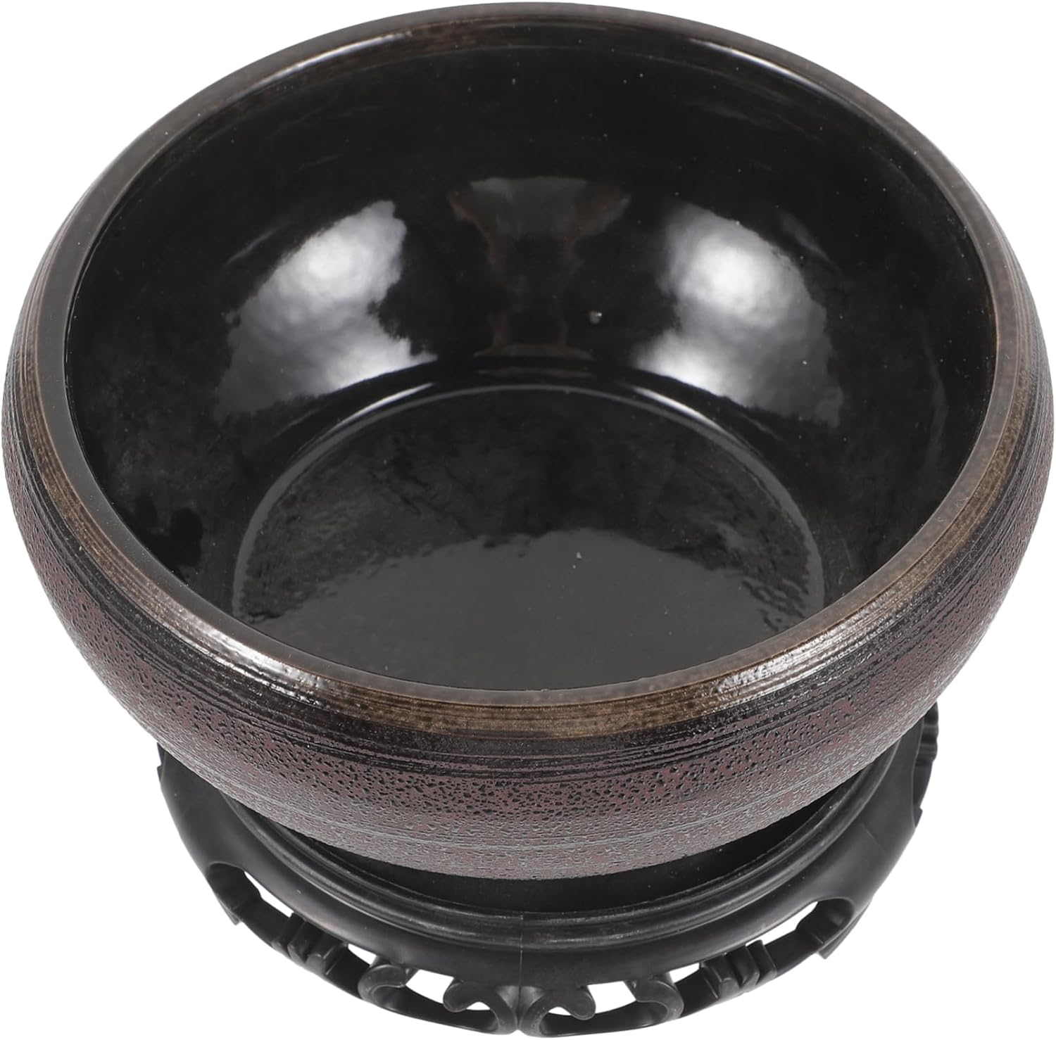 BESPORTBLE Ceramic Hydroponic Plant Pot Bowl Planter for Water Lily and Daffodil with Base, Black-Red Small Lotus Planter Suitable for Indoor Balcony Gardening image number 3