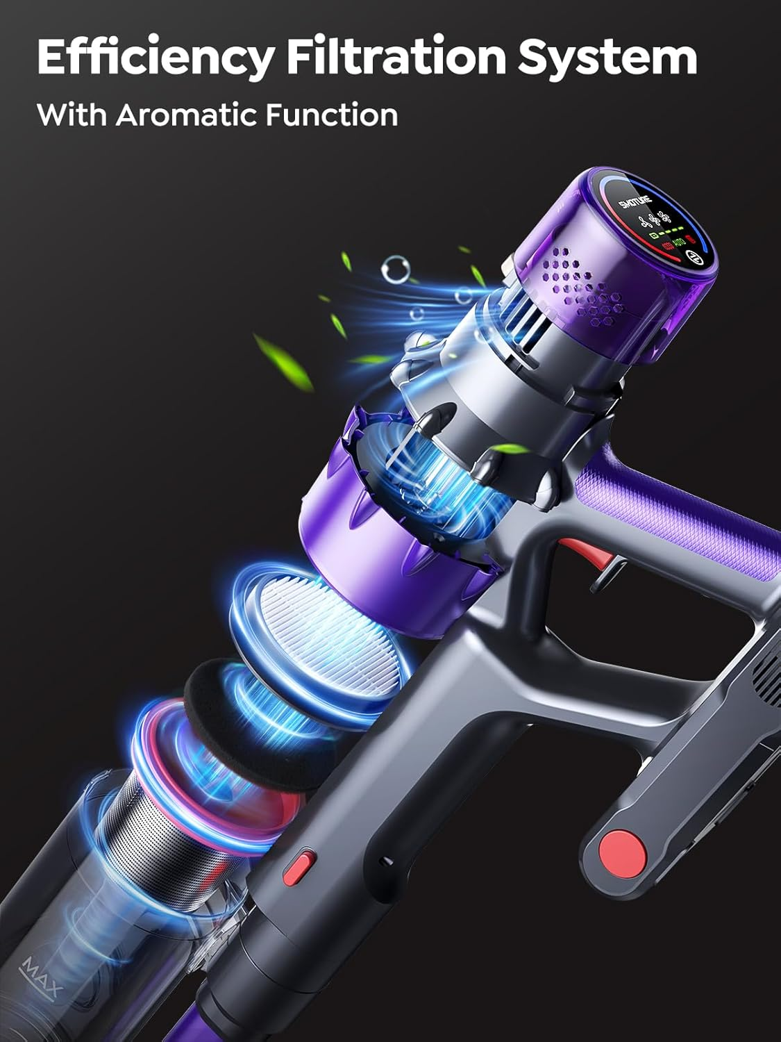 Cordless Vacuum Cleaner, 600W/50KPA 65Min Stick Vacuum, Aroma Function, Self-Stand Vacuum Cleaner with Auto Mode, Wall-Mount Charging, Touchscreen, Anti-Tangle Vacuum for Pet Hair/Hardfloor/Carpet image number 4