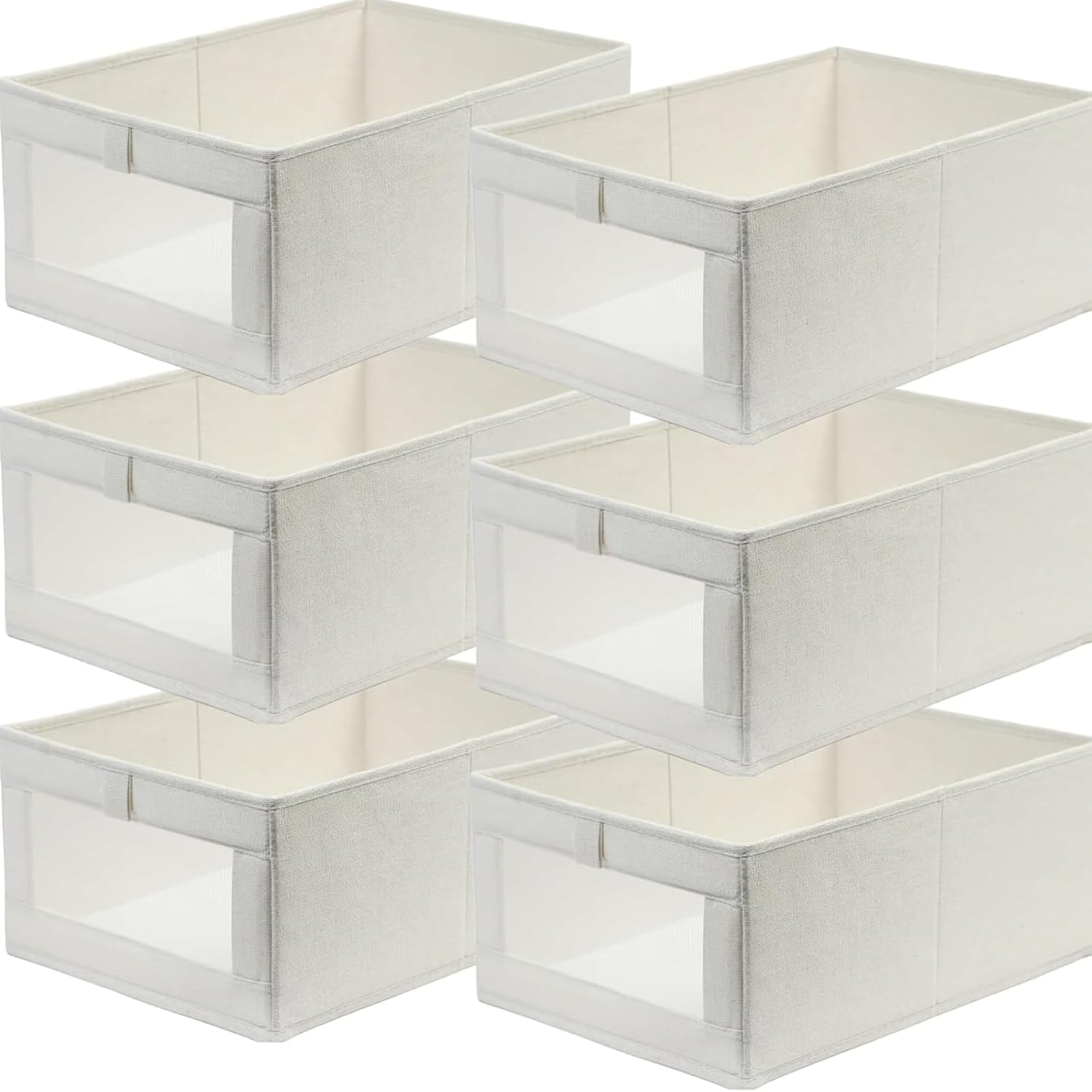 Warmi 6 Pack Linen Wardrobe Organiser, Foldable Closet Storage Bins with Handle - Large Capacity Bins for Wardrobe, Bedroom, Home Storage & Organisation