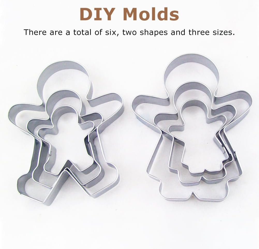 Set of 6 Gingerbread Man and Gingerbread Woman Cookie Cutters, Biscuit Cake Baking Cutter Molds, Stainless Steel Cookie Cutter for Family, 3 Sizes(Color:Silver) image number 1