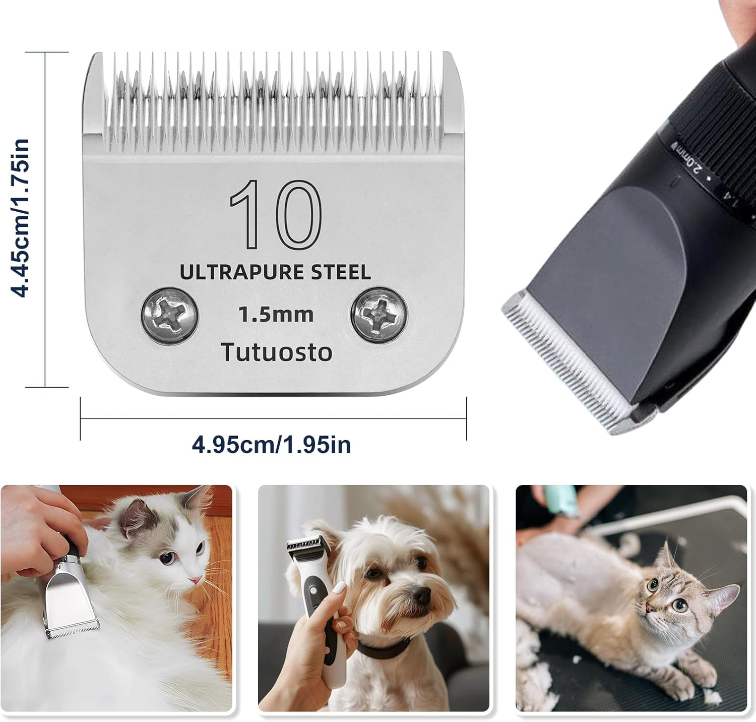 10# Clipper Blades Pet Grooming Clipper Replacement Blades Detachable Germany Stainless Steel Blade Compatible with Andis/Wahl/Oster Dog Clippers Size-10, 1/16-Inch Cut Length E - 005 image number 2