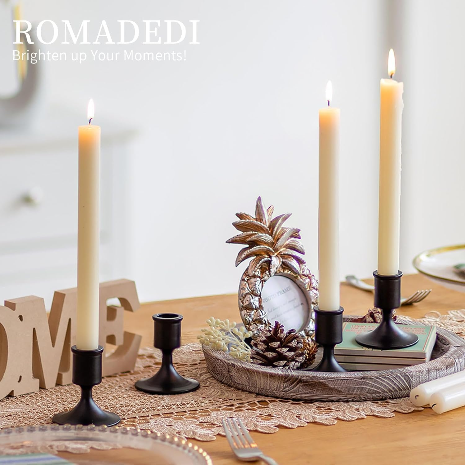 Candlestick Candle Holders,H HOME-MART Set of 2,Vintage Candle Stick Holder Table Centerpiece Perfect Metal Candlestick Holders for Dinner Room Table Centerpiece Wedding Party Christmas Decorations image number 1