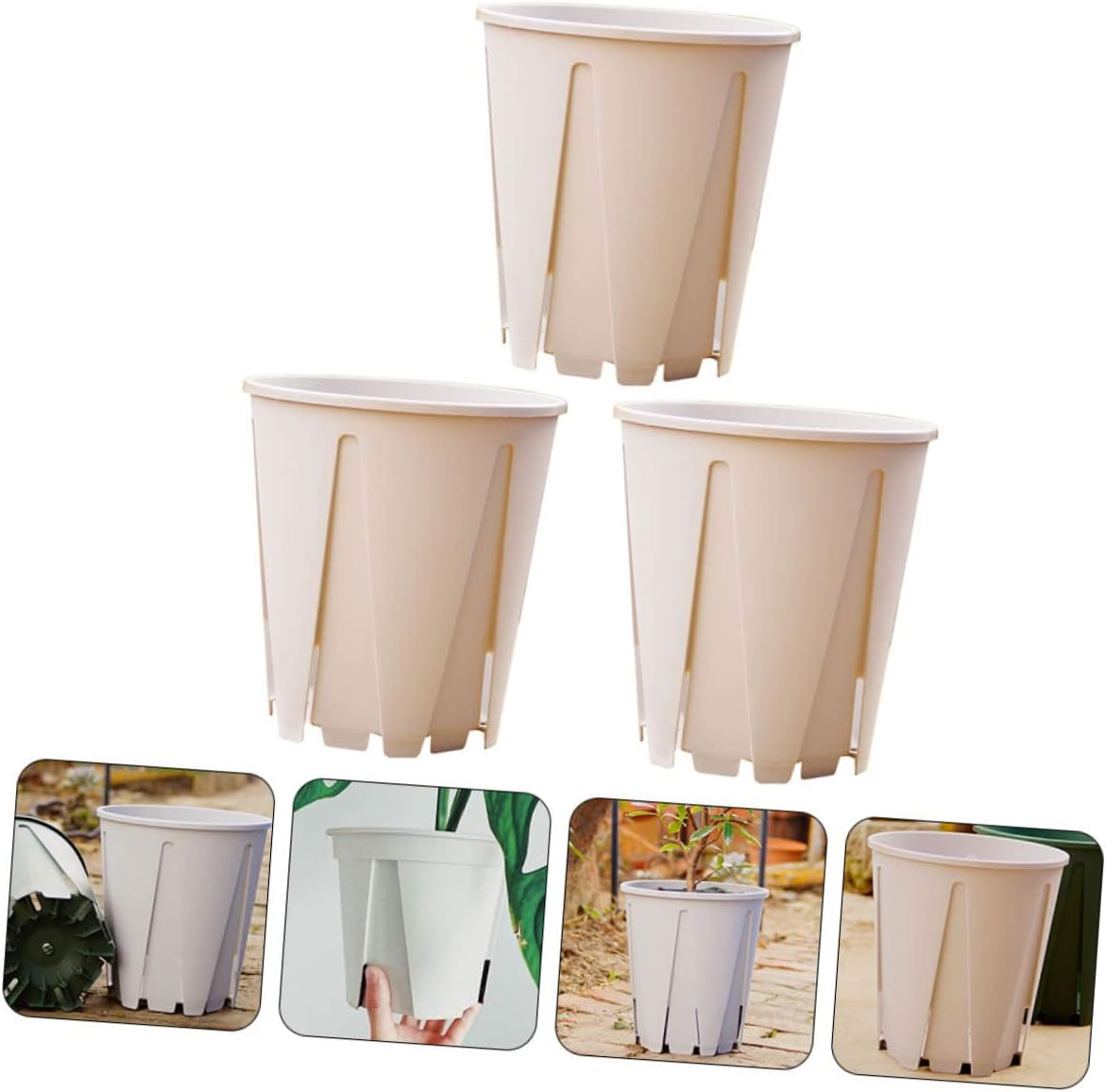 CIMAXIC 3Pcs Plastic Resin Plant Pots Indoor Outdoor Seedling Pots Root Control Elevated Base for Gardening