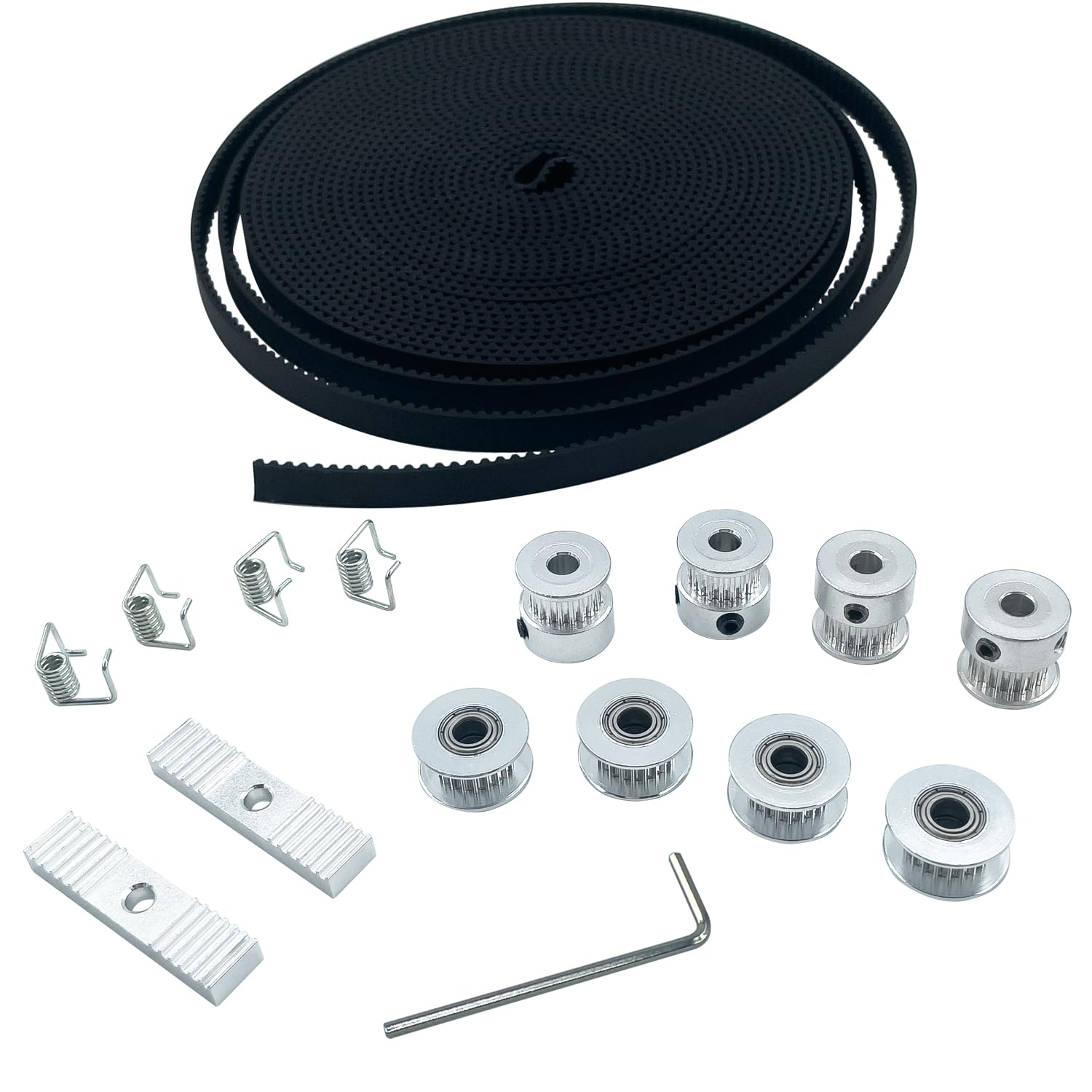 ANQUORA GT2 Timing Belt 6Mm Width 5M + 4 Pcs 20 Teeth 5Mm Bore Timing Belt Pulley + 4Pcs Idler Pulley + 4Pcs Tensioner Torsion Spring + 2Pcs Gear Clamp Mount Block + Wrench, 3D Printer Accessories Set image number 5