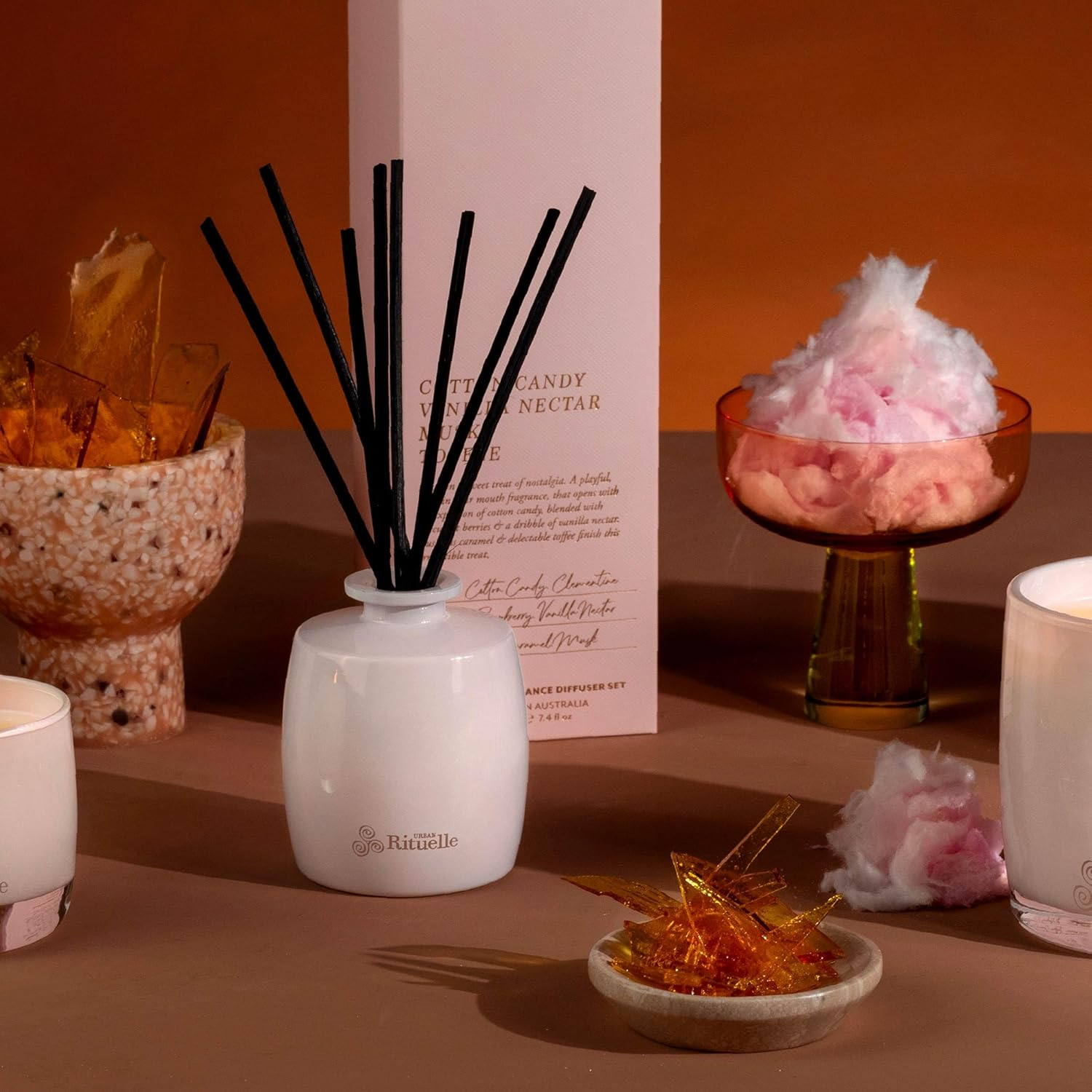 Urban Rituelle Apotheca Fragrance Diffuser Set, 220Ml - Cotton Candy, Vanilla Nectar, Musk & Toffee, Long-Lasting Reed Diffuser with Sweet, Warm & Indulgent Scent for Home, Bedroom or Gift Giving image number 6
