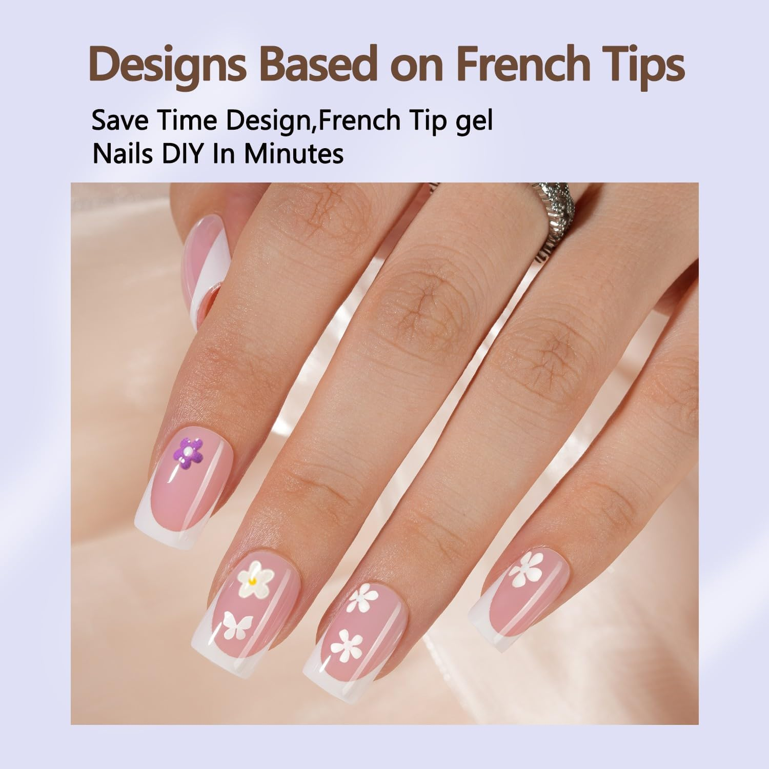 Misssix French Gel Nail Tips 160 Pcs French Tip Press on Nails Short Square Pink No Need to File Predurable Tips Fake Nails for DIY Nails 16 Sizes