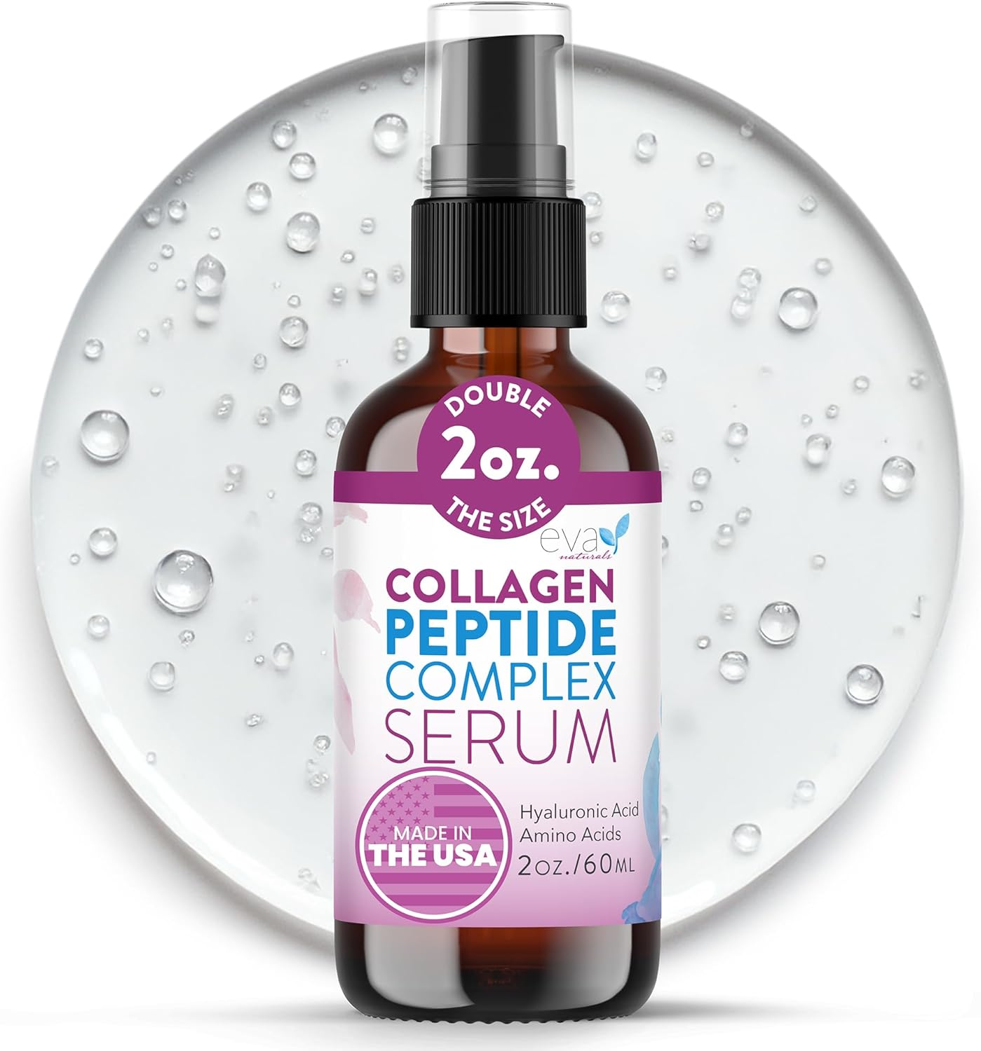 Peptide Complex Serum by Eva Naturals (2 Oz) - Best Anti-Aging Face Serum Reduces Wrinkles and Boosts Collagen - Heals and Repairs Skin While Improving Tone and Texture - Hyaluronic Acid & Vitamin E image number 4