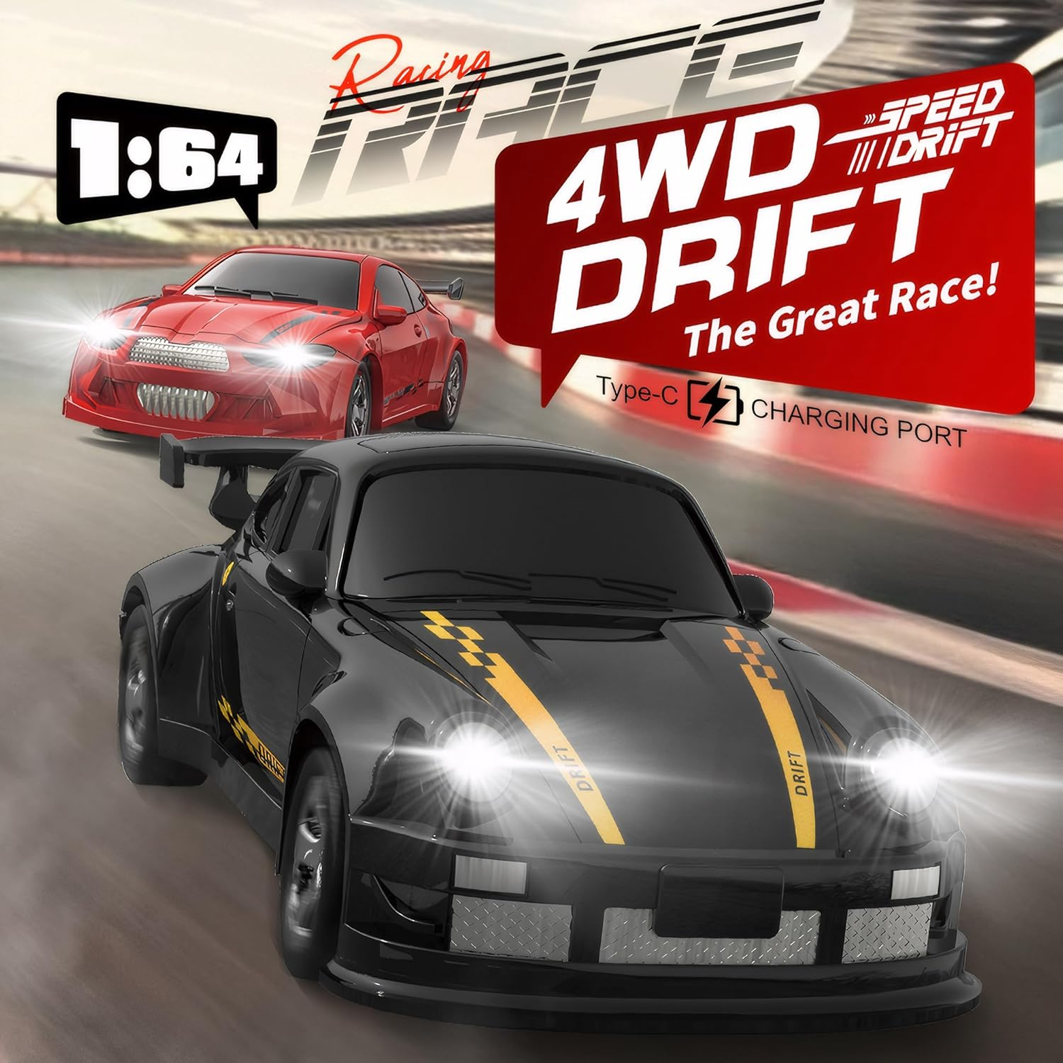 Mini RC Drift Car with Lights, 1:64 4WD 2.4Ghz Full Proportional Remote Control Car for Kids Adults (White) image number 3