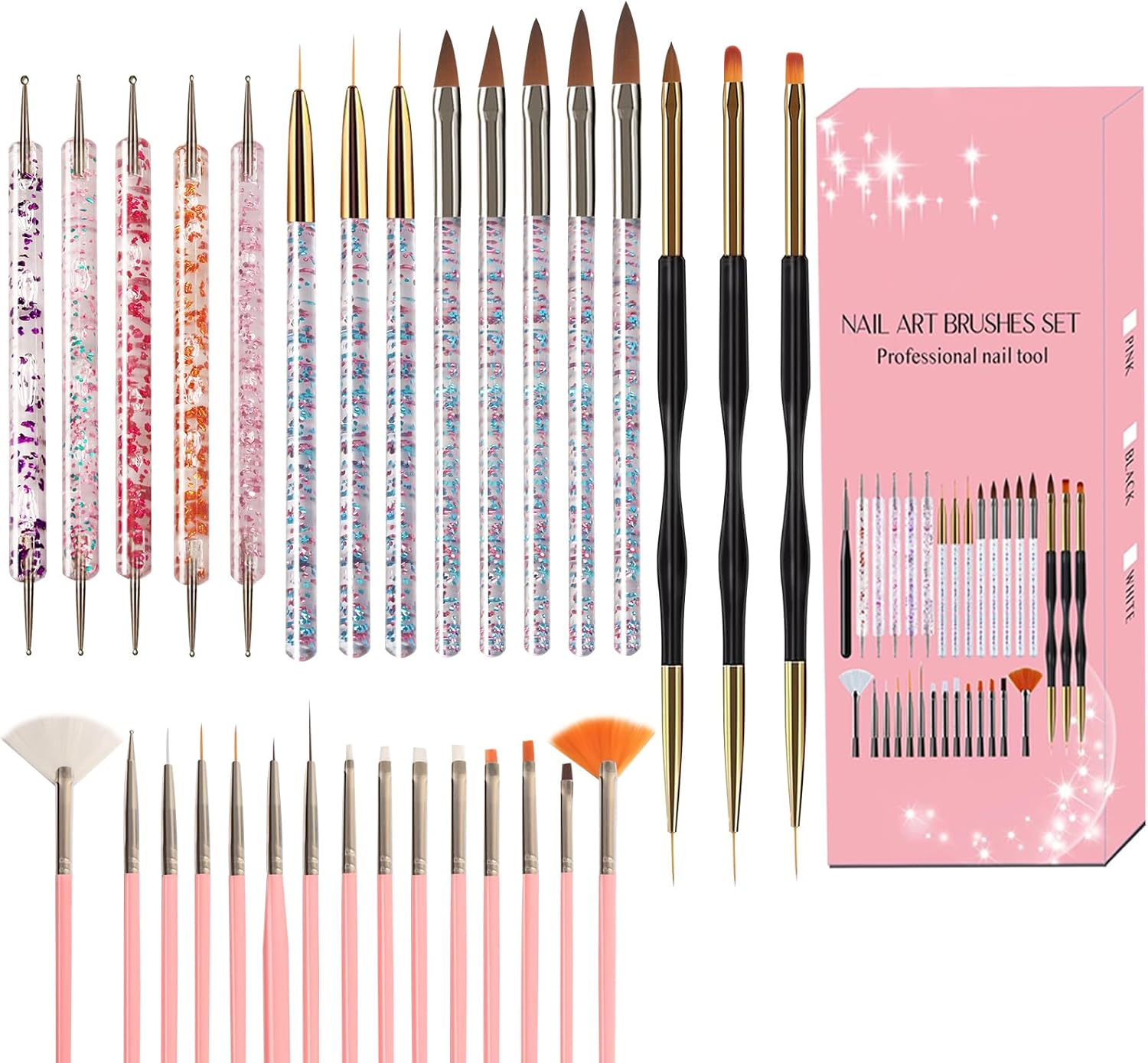 Professional Nail Art Brush Dotting Tools Kit (31Pcs Pink)