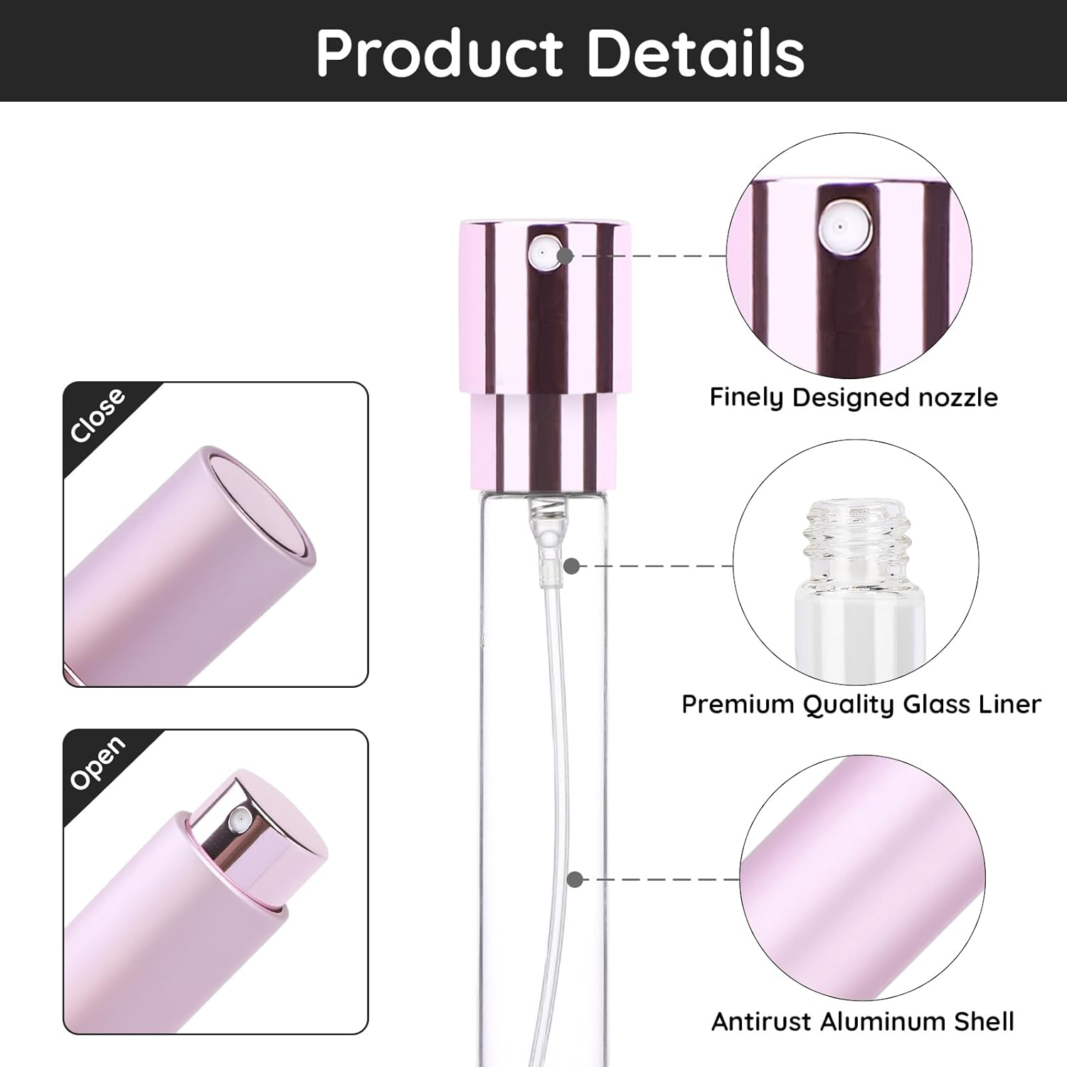 Segbeauty Travel Perfume, 2Pcs 10Ml Scent Pump Case, Leakproof Pocket Perfume, Small Perfume Atomizer Refillable, Empty Perfume Spray, Perfume Containers for Men and Women (Black, Pink) image number 2