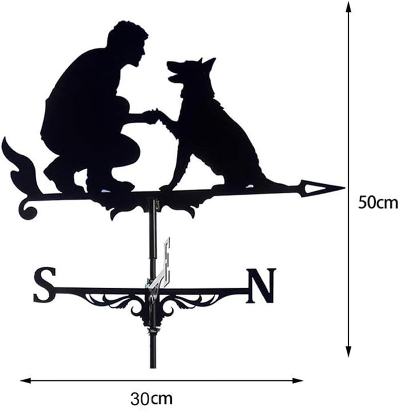 Prettyia Roof Weather Vane, Traditional Drawing Iron Weather Vane, Roof Decoration Drinking Garden, Multifunctional Weather Vane, for Barn, Pavilion - Man with Dog, as Described image number 2