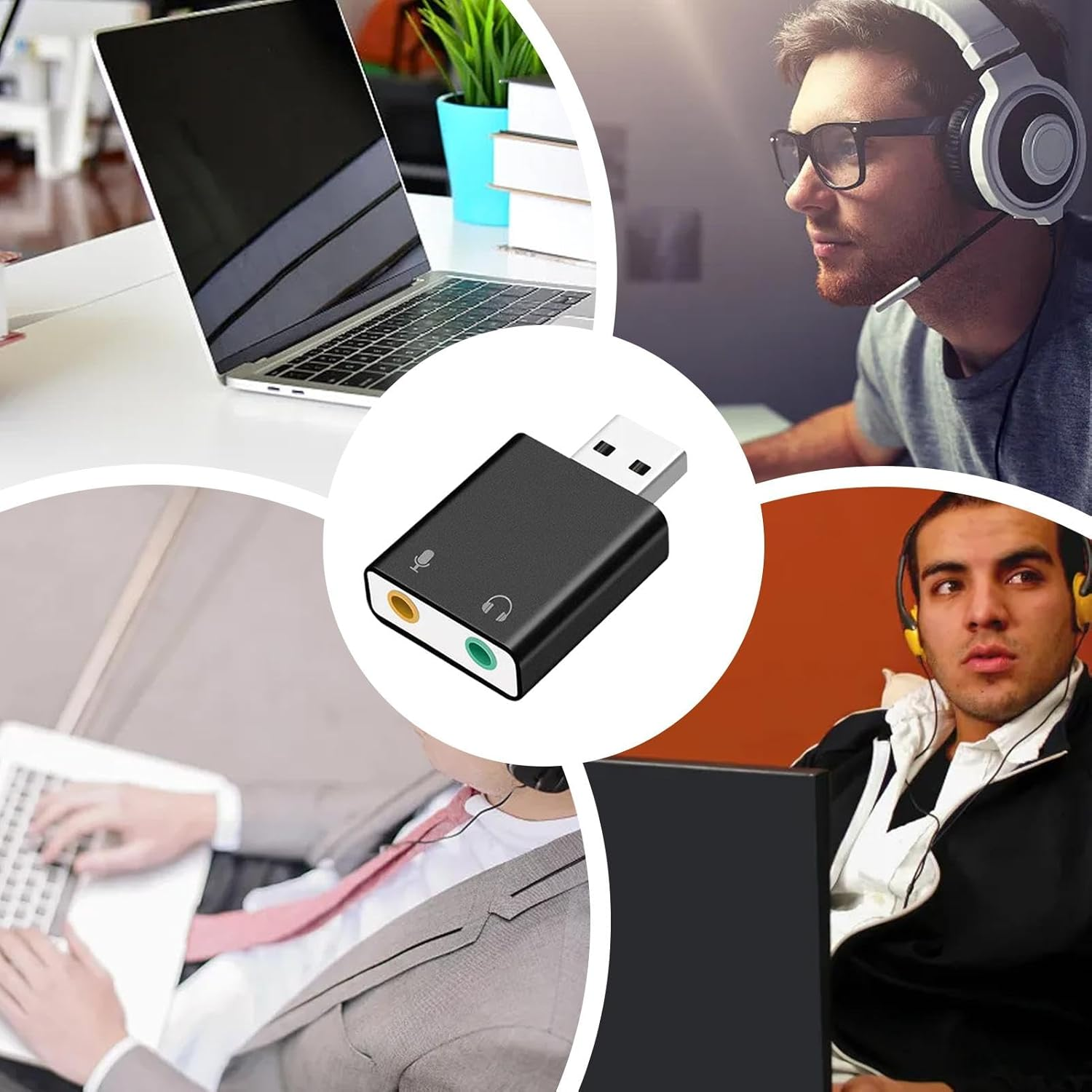 USB Sound Card, USB Card Adapter | USB 3.5Mm Stereo Adapter, Plug and Play Sound Card Accessories, USB Card Devices for Laptop Computer