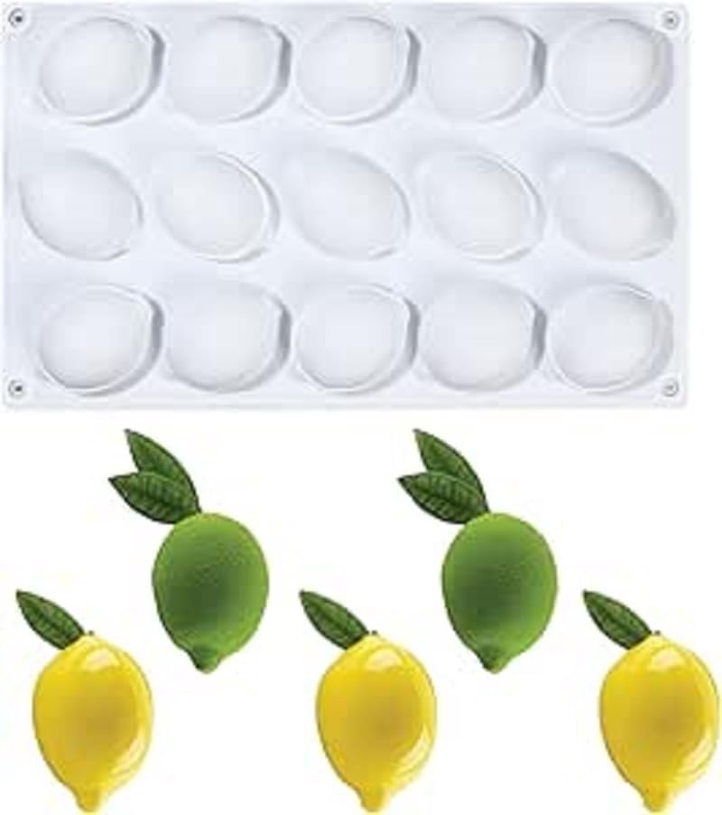 Lemon Silicone Molds, 15-Cavity Lemons Shape Cake Mousse Mold, Non-Stick 3D Lemon Fondant Molds Baking Pan Bakeware (White, 17.5 * 29.7Cm)