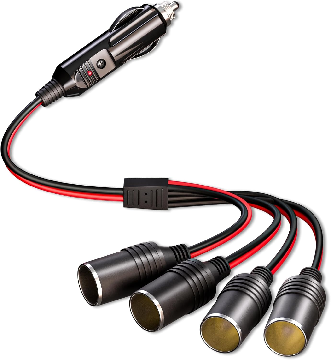 Goupchn Car Cigarette Lighter Splitter 1 to 4 12V 24V Power Charger 4 Way Socket Splitter Cigarette Lighter Extension Cord Cable image number 4