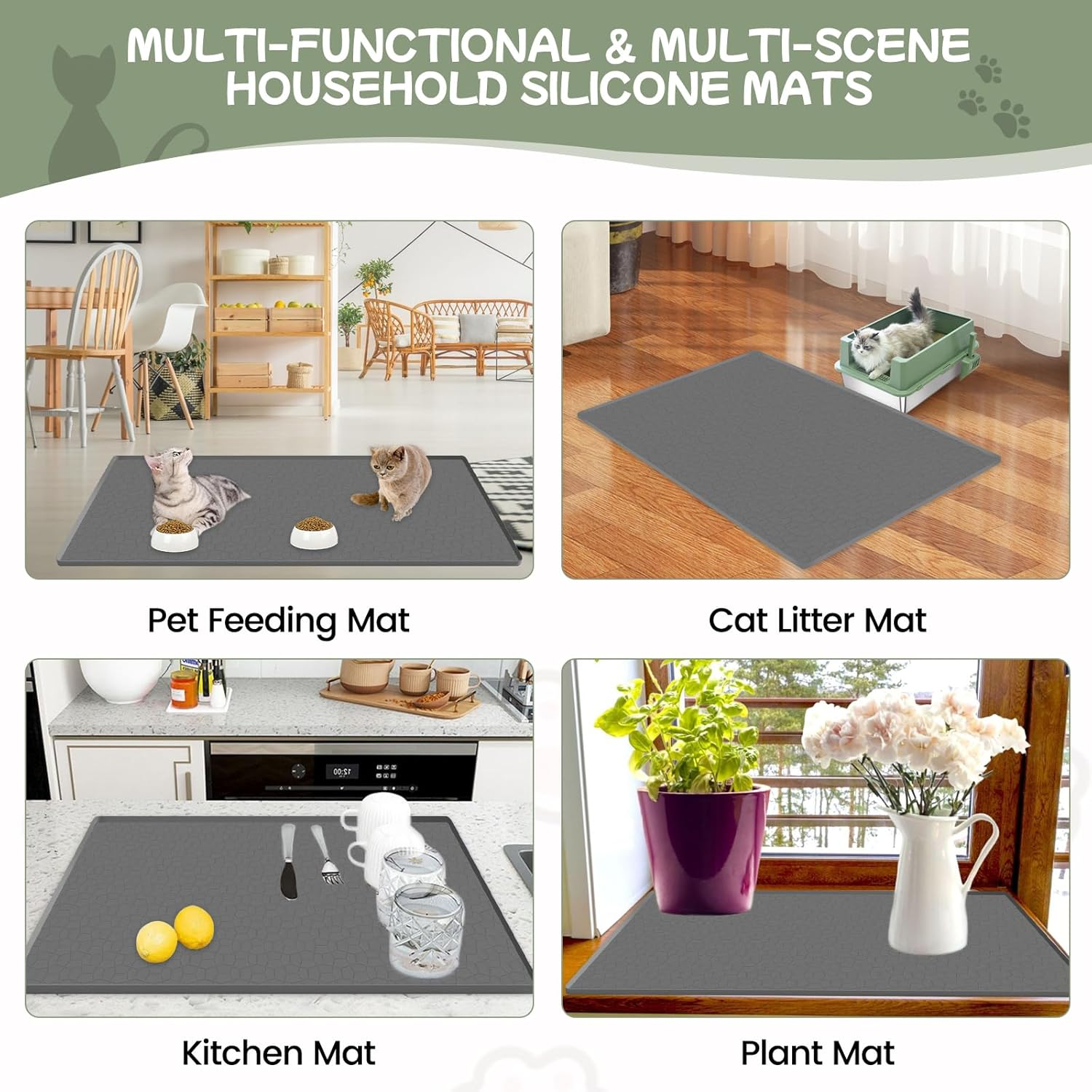 Homegroove Cat Litter Mat, 34"X22" (86X55Cm) Large Litter Box Mat for Litter Trapping, Waterproof Kitty Litter Mat for Indoor Cats, Cat Litter Catcher Mat for Floor, Non-Slip, Easy to Clean image number 1