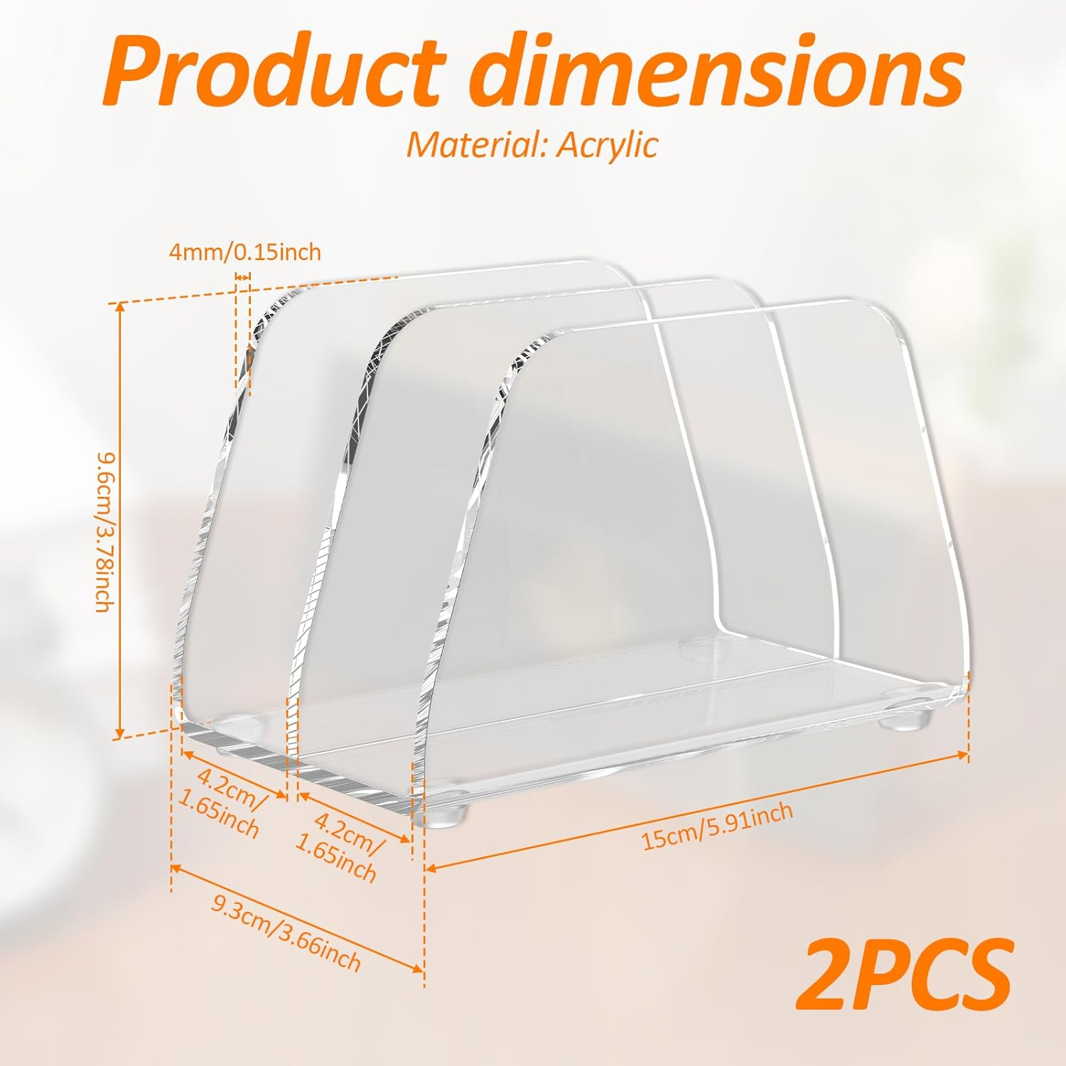 Pack of 2 Acrylic Letter Holder Desk with 2 Compartments, Transparent Post Sorting System Organiser, Multi-Purpose Letter Organiser, Clear Letter Stand for Office, Home, School, Desk Organisation image number 2