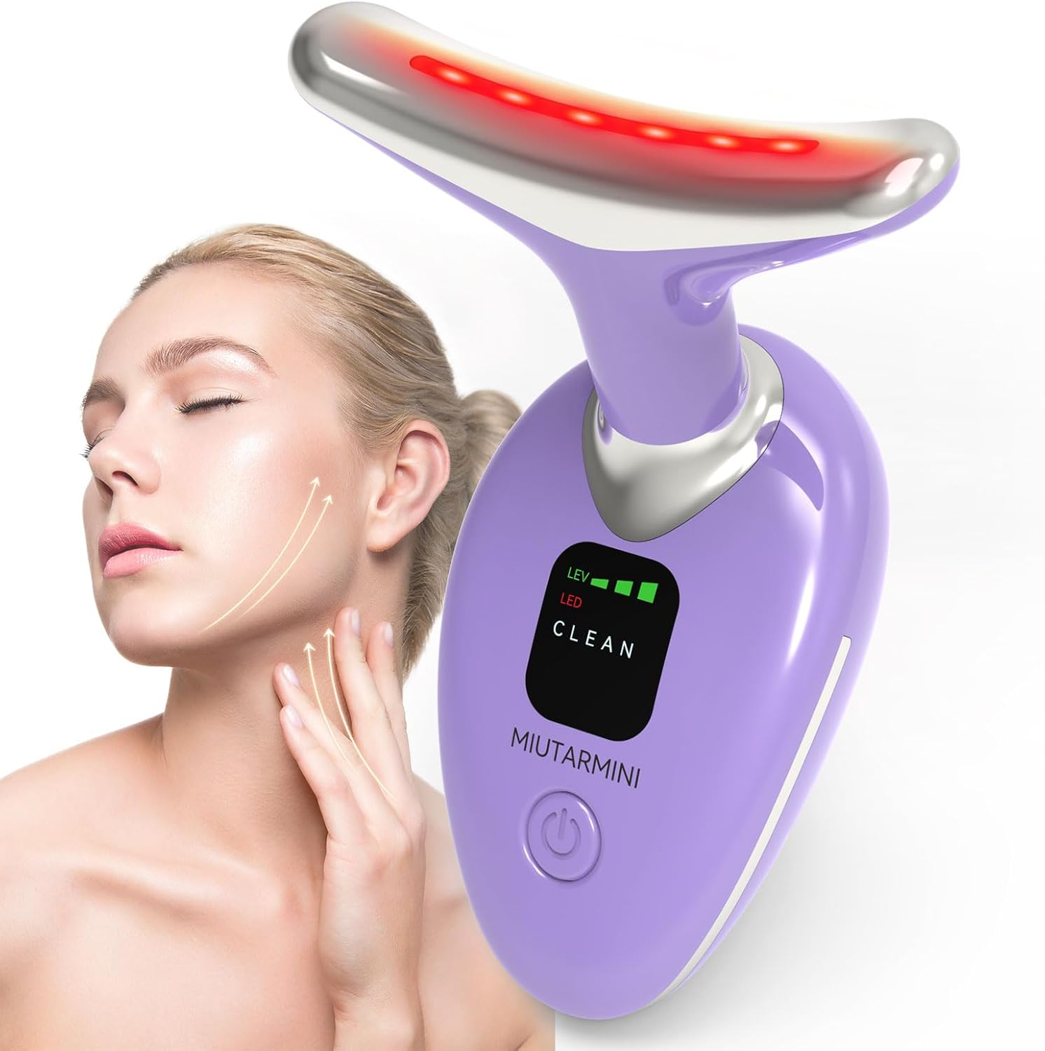 MIUTARMINI Red Light Therapy Face Massager, Skin Face Lift Device with 7 Colors, 45&deg;C EMS Massage Face Toning Firming Machine for Women,3 Modes Led Facial Sculptor for Skintightening & Neck Lifting