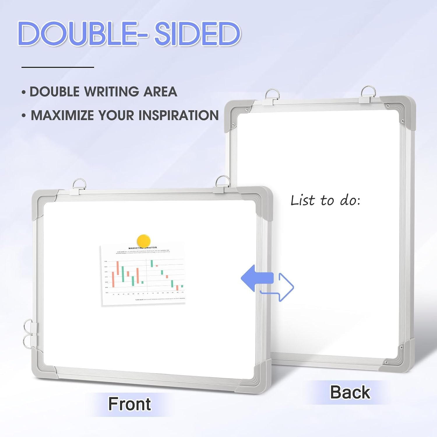 QUEENLINK Magnetic Whiteboard with Aluminum Frame, 30 X 40 Cm Double-Sided White Board, Includes 8 Markers, 1 Eraser, 8 Magnets, Hanging Board for Office, Classroom, Home Study image number 6
