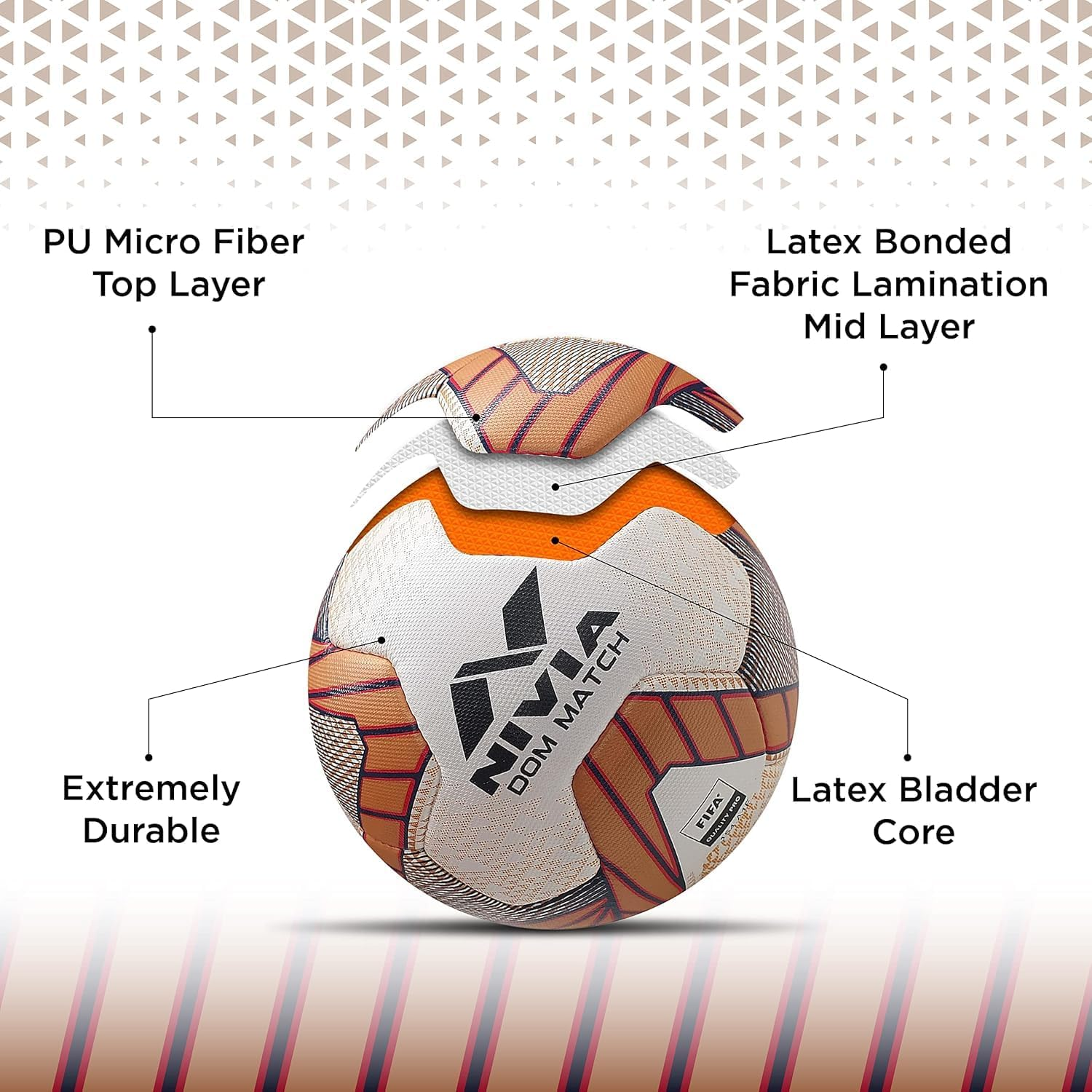 Nivia DOM01 Match &lrm;PU Football (Golden, Size 5) | Machine Stitched | 8 Panel | PU Micro Fiber Top Layer | Soccer Ball | Latex Bladder Core image number 6