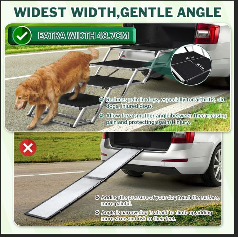 Extra Wide Dog Ramps for Cars,48.2Cm Widen Dog Steps for Large Dogs with Non-Slip Surface,Portable Aluminum Folding Pet Ramp for Dogs,Lightweight Dog Stairs for Cars SUV & Trucks, Supports up to 100KG image number 1