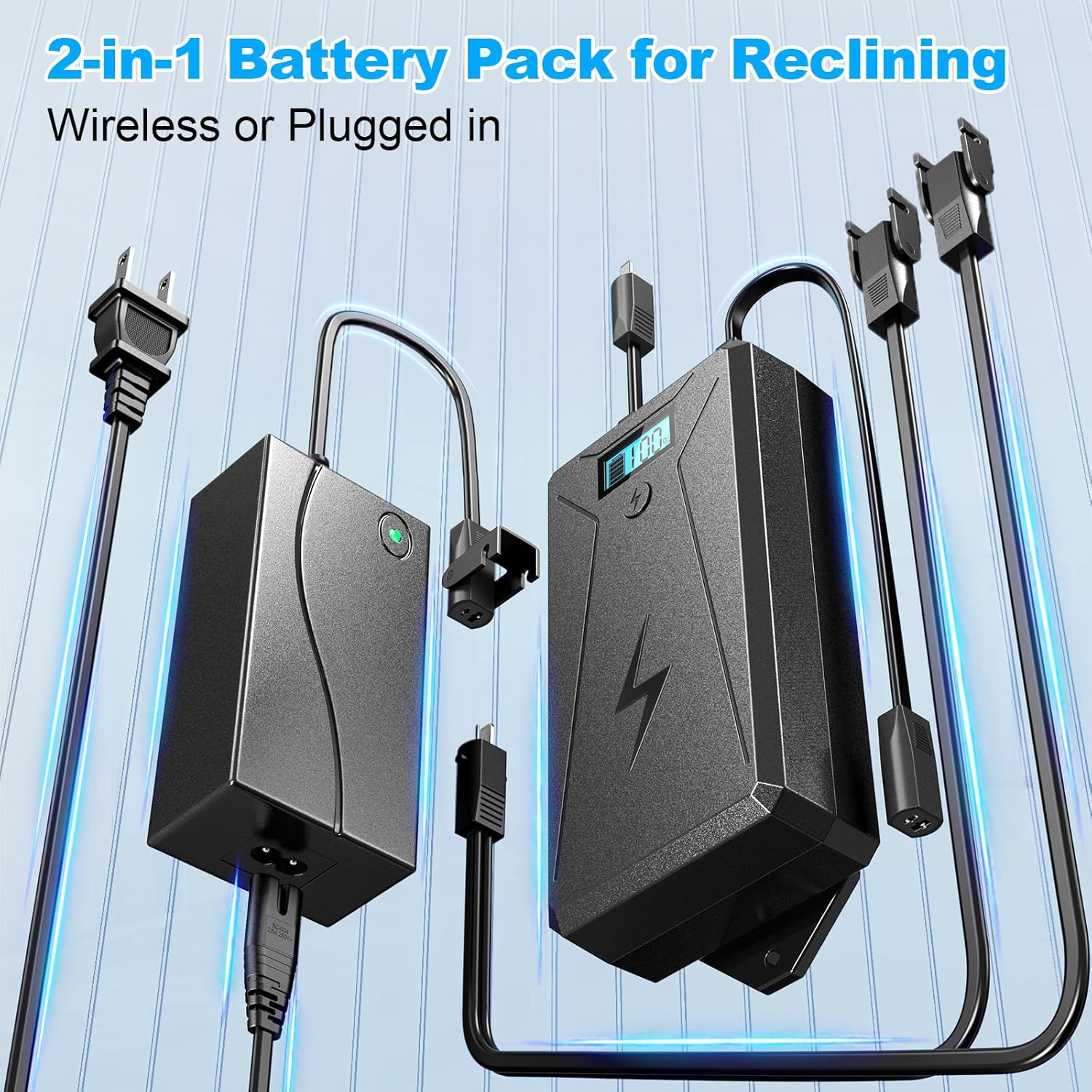 Battery Pack for Reclining Furniture,2500Mah Recliner Battery Packs Rechargeable 2 Pin, Universal Wireless Batteries for Reclining Furniture with Charger for Electric Recliner,Sofa,Couch,Lift Chair image number 2