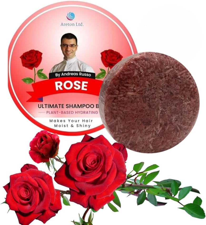Rose Shampoo Bar &ndash; for Moist and Shiny Hair, Rough Hair, Restore Moisturiser, Dry Itchy Scalp, Shampoo Bar and Conditioner for Dry Hair & Nourishment, Prevents Spilt Ends with Plant Based Hydrating 60G (Rose) image number 3