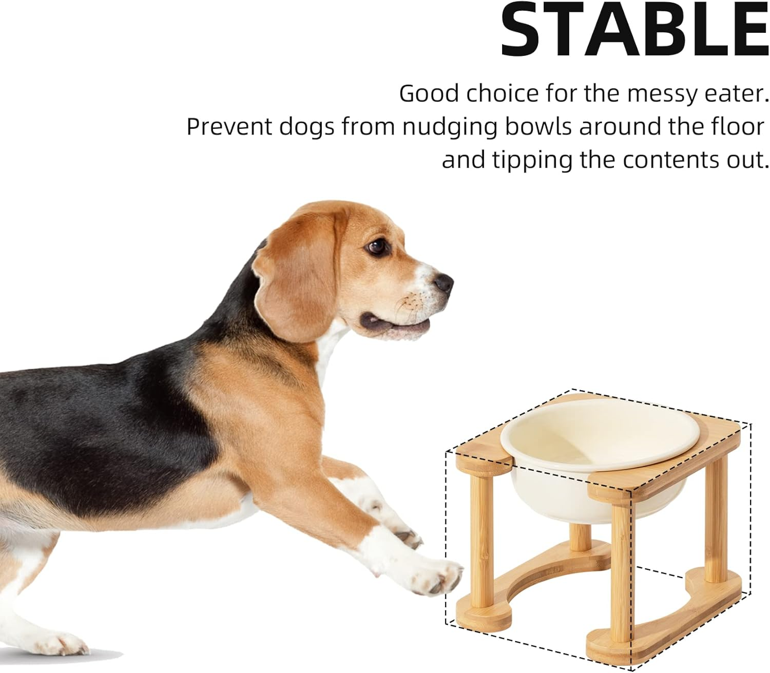 Havniva Ceramics Raised Dog Bowl with Non-Slip Stand Elevated Dog Bowl for Medium Dog Food and Water Bowl Dog Dish Pet Feeding Bowl (Single 6.9" Bowl, Cream White)