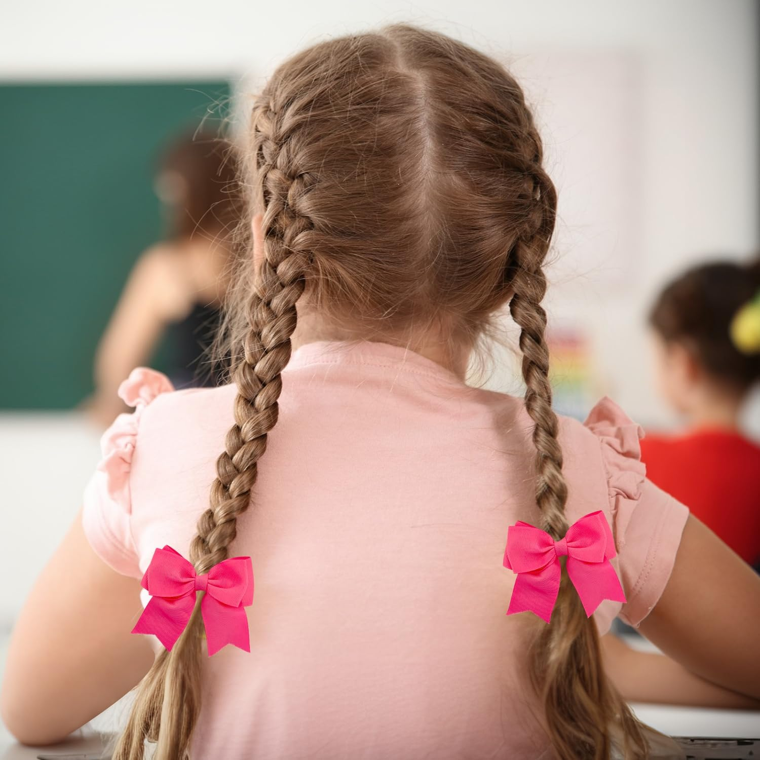 2 Pieces Hair Clips with Bows, French Hair Bows for Girls, Large Satin Hair Bow Clips, Silky Hair Bows for Girls, Soft Bows Hairpin, Rose Red Hair Bow image number 3