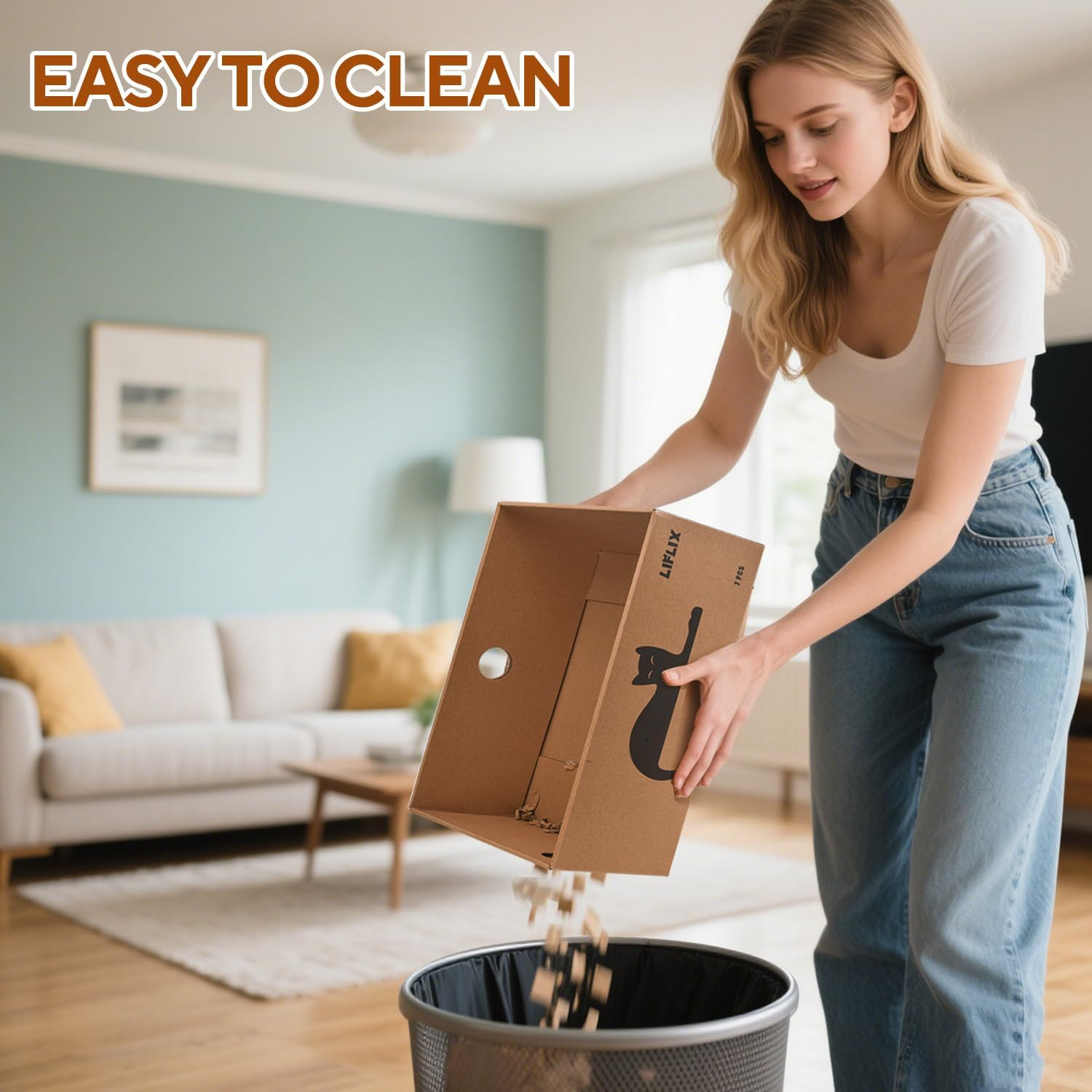 LIFLIX 7PCS Reversible Cat Scratch Pads with Box, Cat Scratch Boxes for Indoor Cats，42 X 32 X 15 CM Extra Large Cardboard Scratcher with Catnips