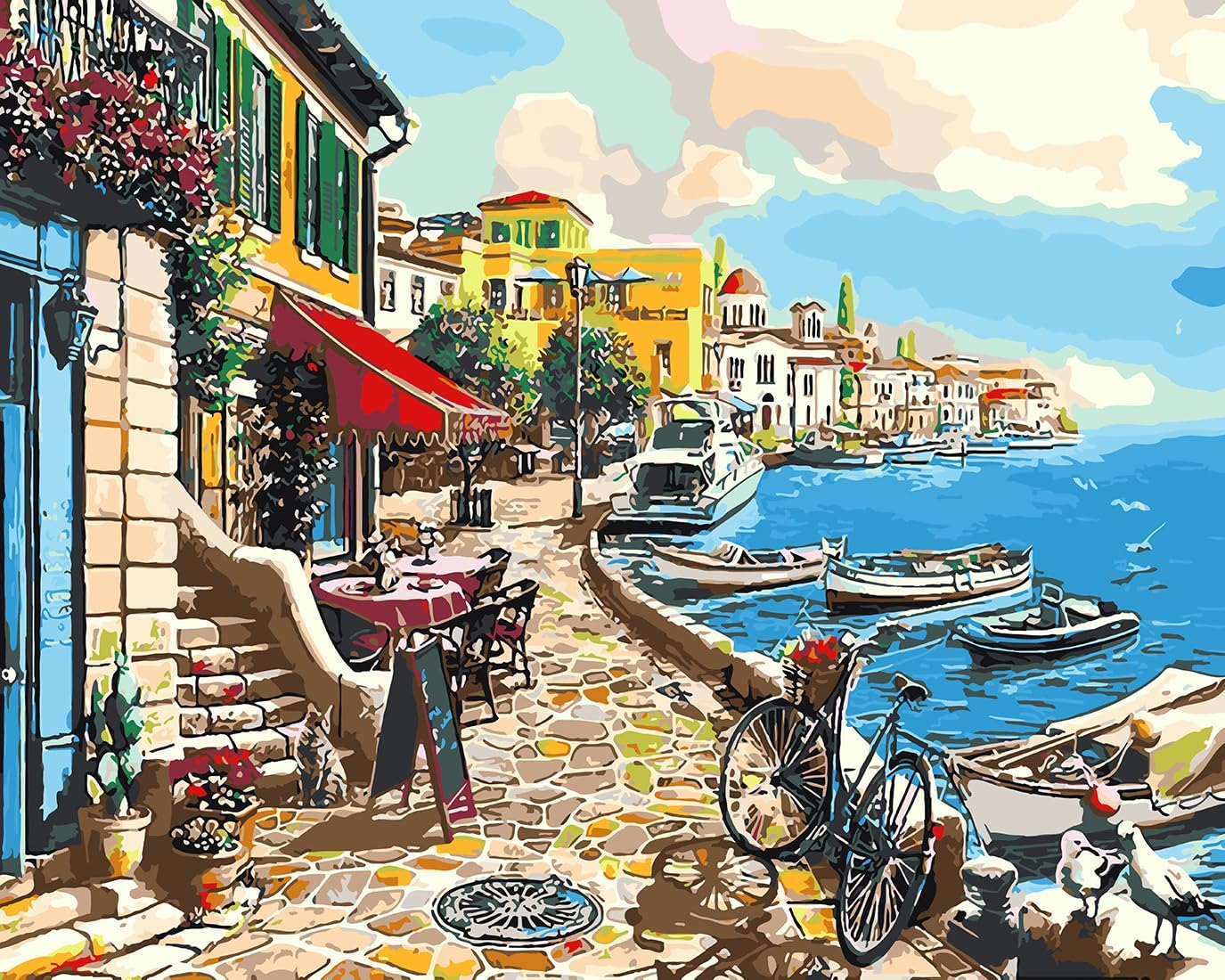 Paint by Number for Adults. Coastal City DIY Acrylic Painting Kit for Adults Beginner &ndash; 16&rdquo; X 20&rdquo;With 3 Brushes and Bright Colors image number 5