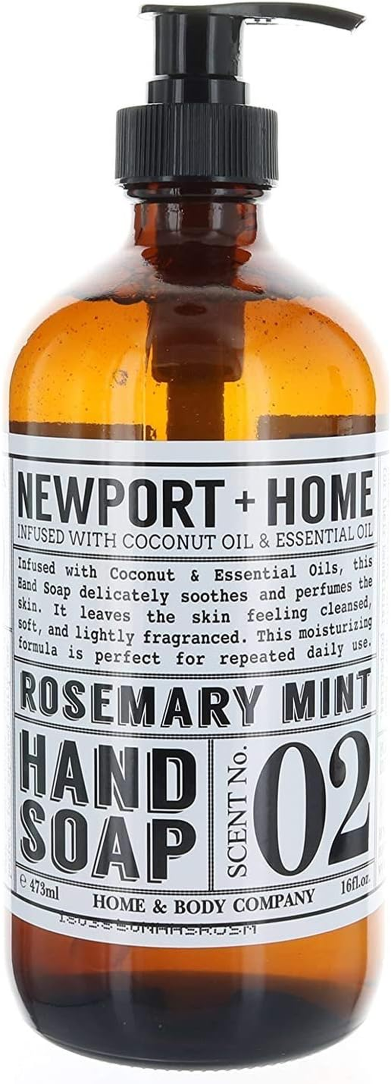 Newport Home and Body Co Hand Soap, Rosemary Mint, Glass Bottle