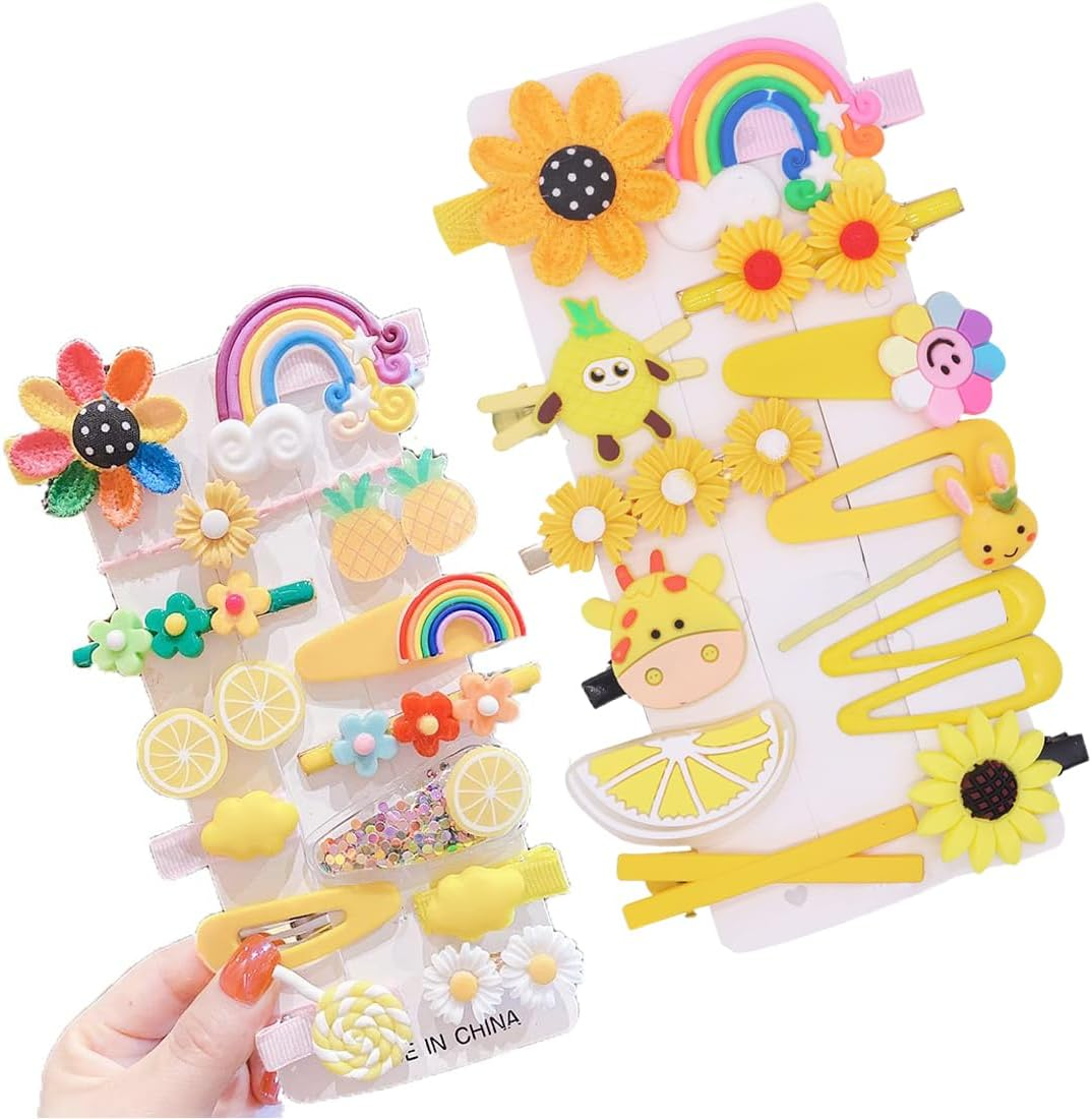 YOCDNOV 28 Pieces Cute Hair Clips Fashion Hair Accessories for Girls Flowers Fruit Candy Dessert Cute Birthday Party Gift (Sunflower + Pineapple) image number 4