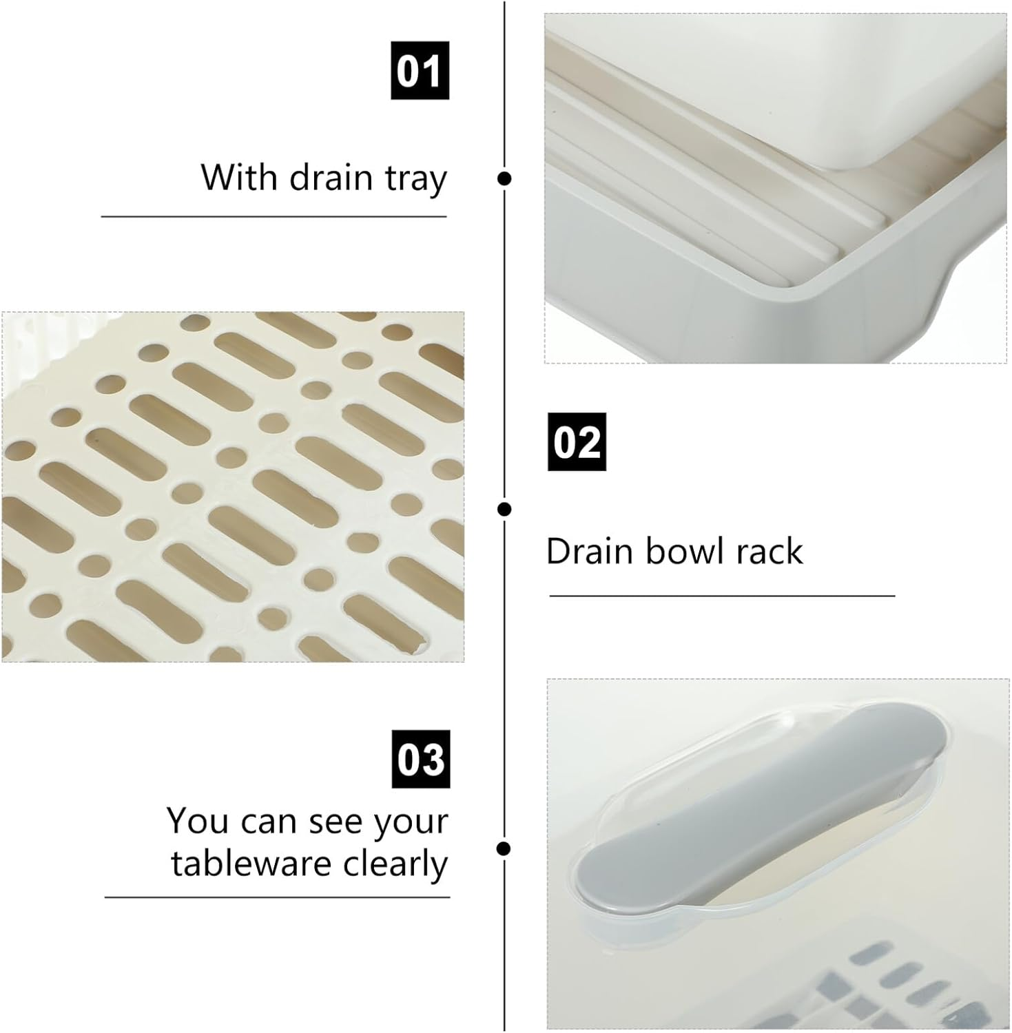 COHEALI Lid Kitchen Tableware Organizer with Ventilated Dish Drying Rack Removable Drip Tray Portable Medium-Sized PP Utensil Holder for Bowls Plates Forks and Spoons Storage