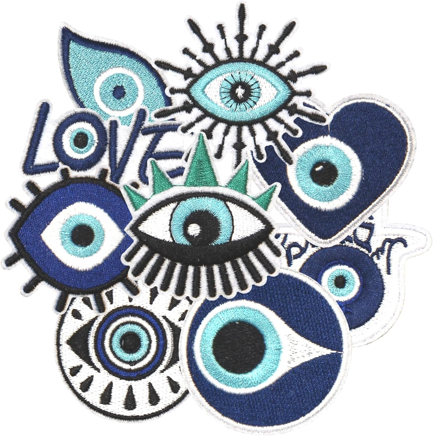 HEYTRCO 9PCS Demon Eye Iron on Patches, Blue Vintage Embroidered Repair Patches for Clothes, Custom Classic Applique for Hats, Jeans, Jackets, Bags, Backpacks, Dress, Shoes image number 4