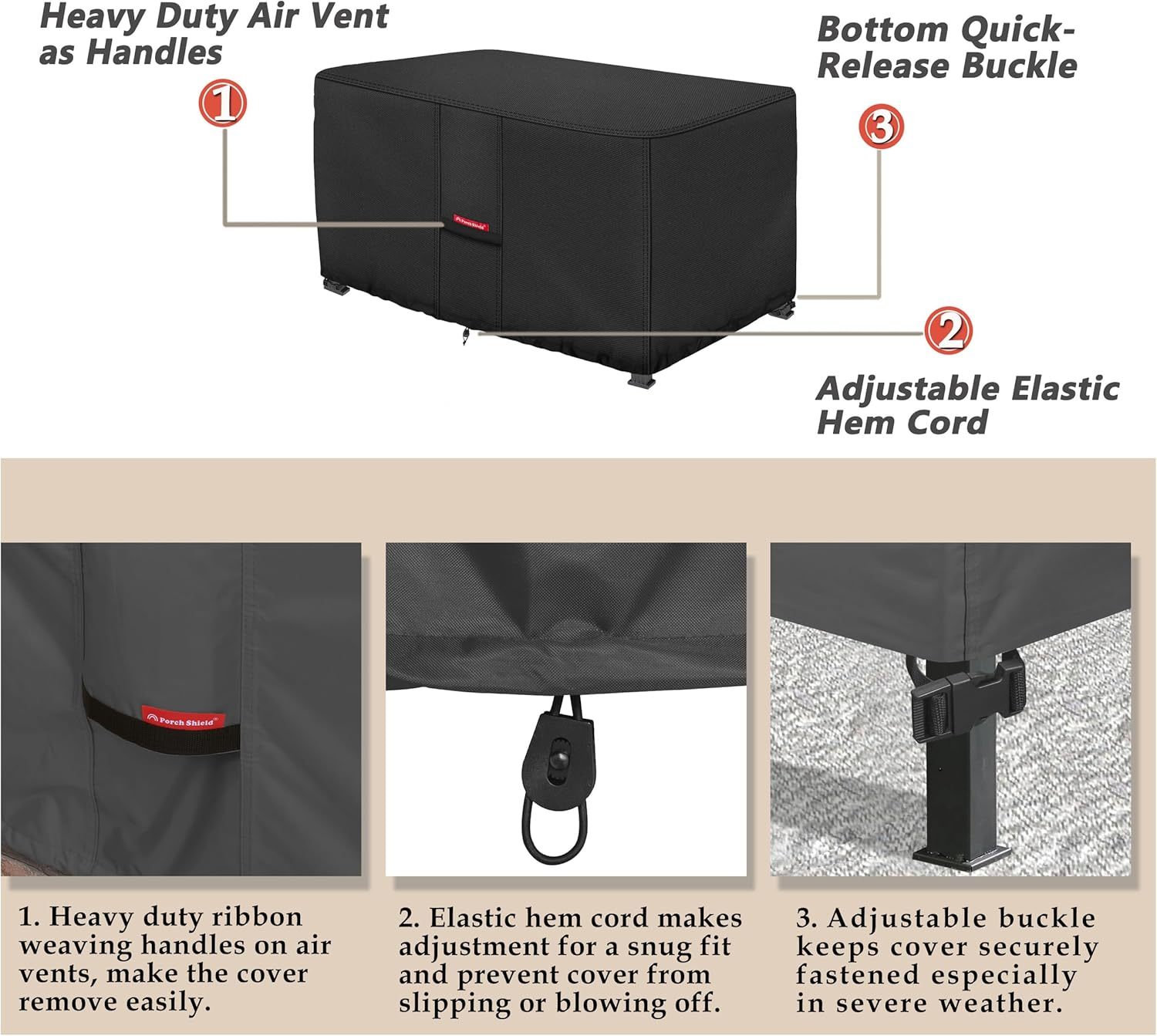 Porch Shield Patio Fire Pit Cover - Waterproof 600D Outdoor Rectangular Fire Table Cover Deck Box Protector - 48 X 28 Inch, Black image number 4