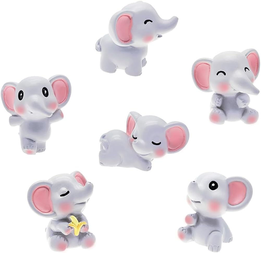 6 Pcs Mini Elephant Animal Figures Toy Cake Toppers, Miniature Elephant Figurines Fairy Garden Moss Landscape DIY Terrarium Crafts Ornament, Cake Decoration Christmas Birthday Gift image number 4