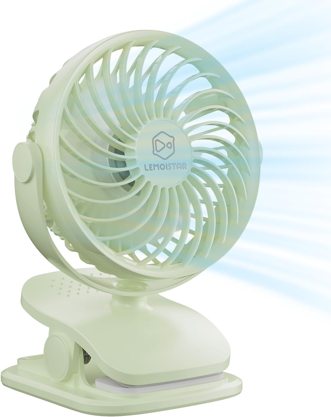 Portable Baby Stroller Fan, Rechargeable Battery Operated Clip Fan, USB Powered Samll Personal Fan, 4 Speeds, Quiet Desk Fan for Office, Dorm and Outdoor Activity-Green