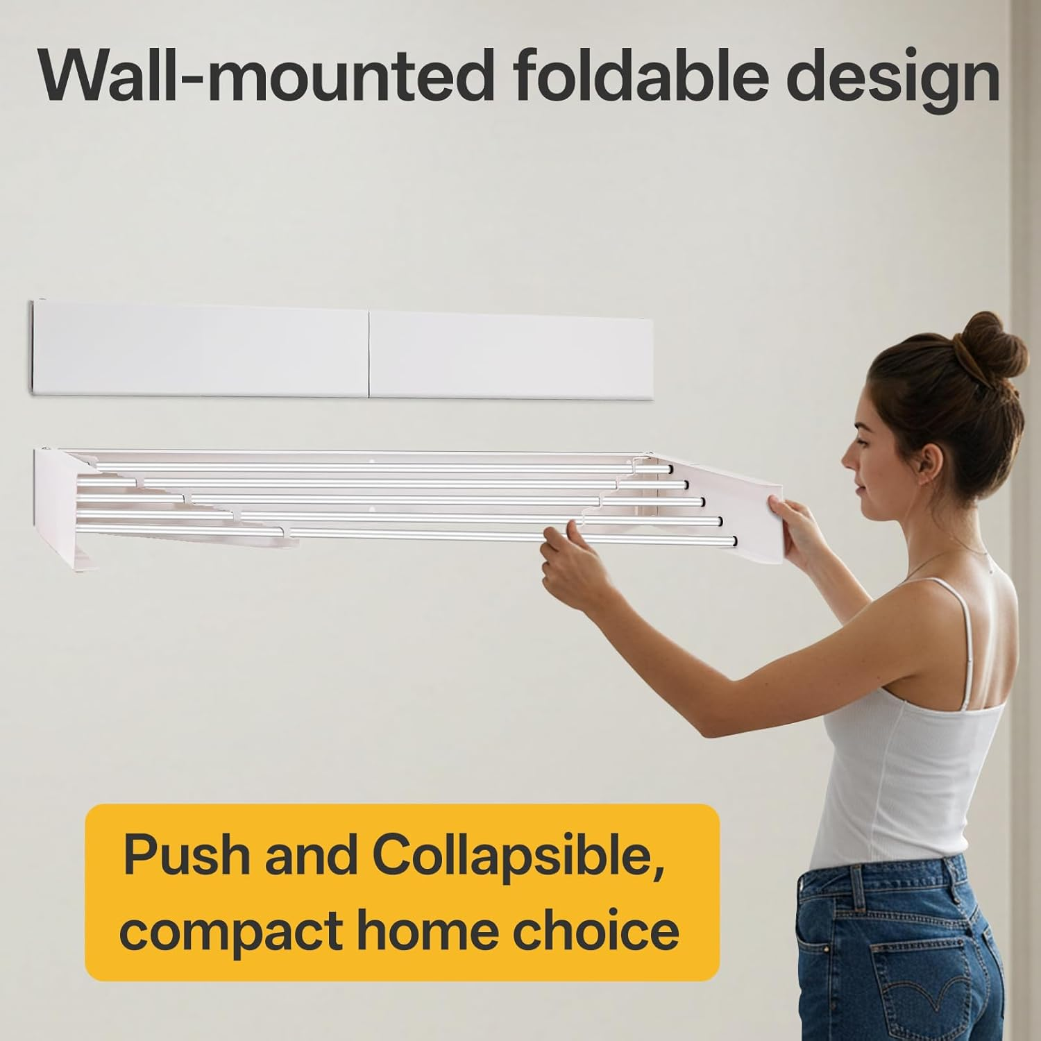 Aubeco Wall Mounted Drying Rack, Foldable Laundry Racks for Clothing, Towel, 5 Stainless Steel Rods, 31.5Inch, White image number 2