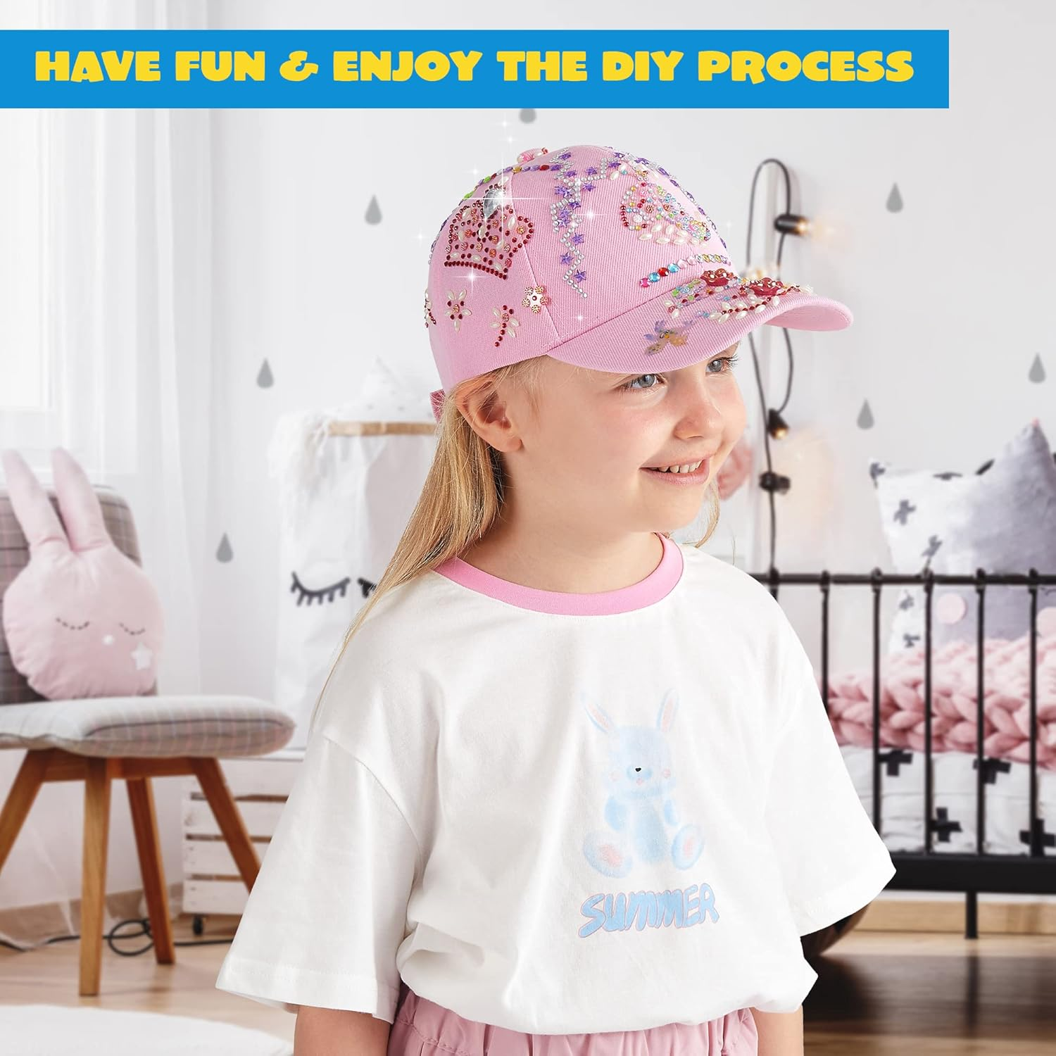 Klever Kits Decorate Your Own Baseball Cap with 7 Sheets Gems Stickers, Art & Crafts Kit for Kids, Fun Creative DIY Toys for Kids Girls image number 1