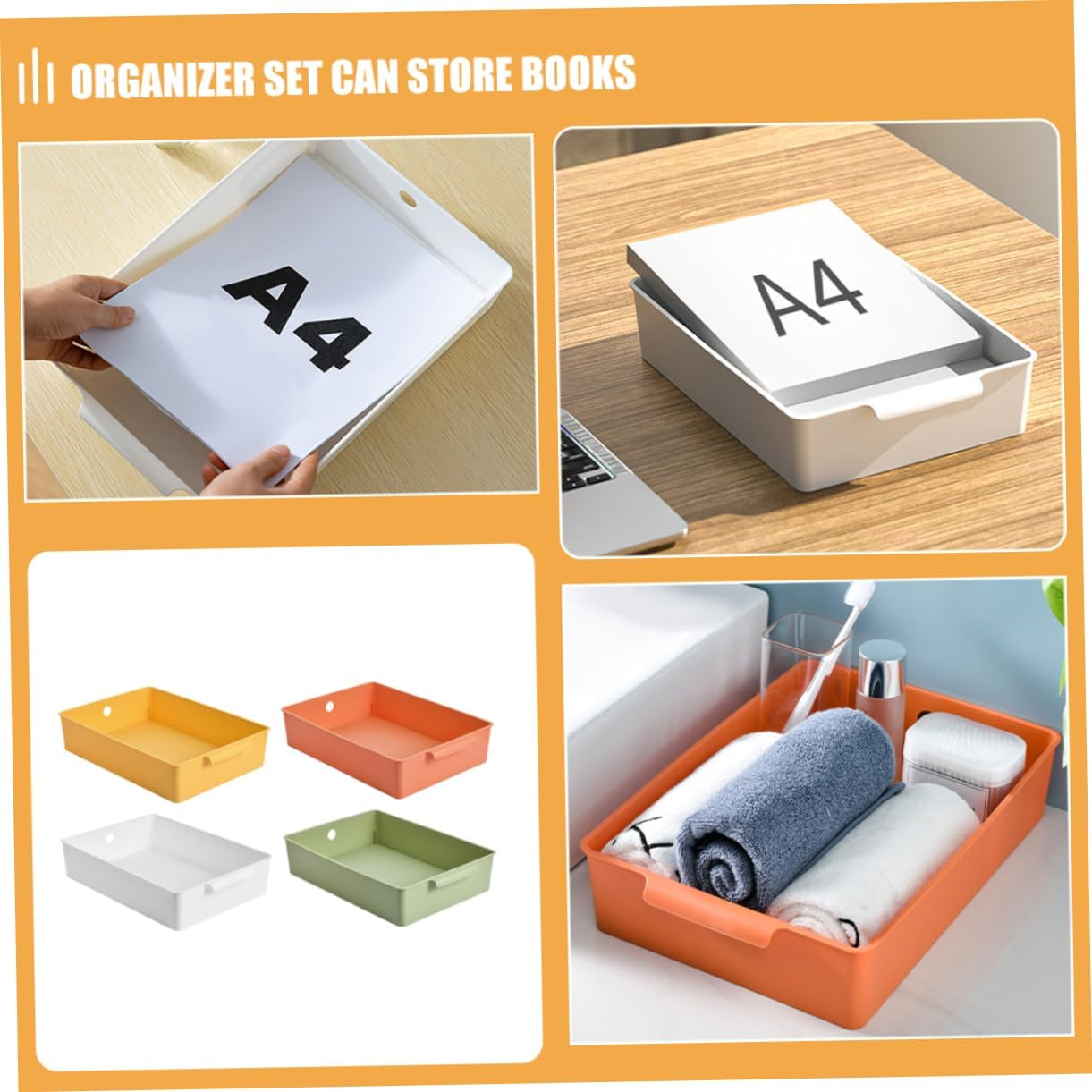 GRIRIW 4Pcs Desktop Storage Box Plastic Bins for Office Home Classroom Organization for Desk Supplies Books and Snacks Work Desk image number 1