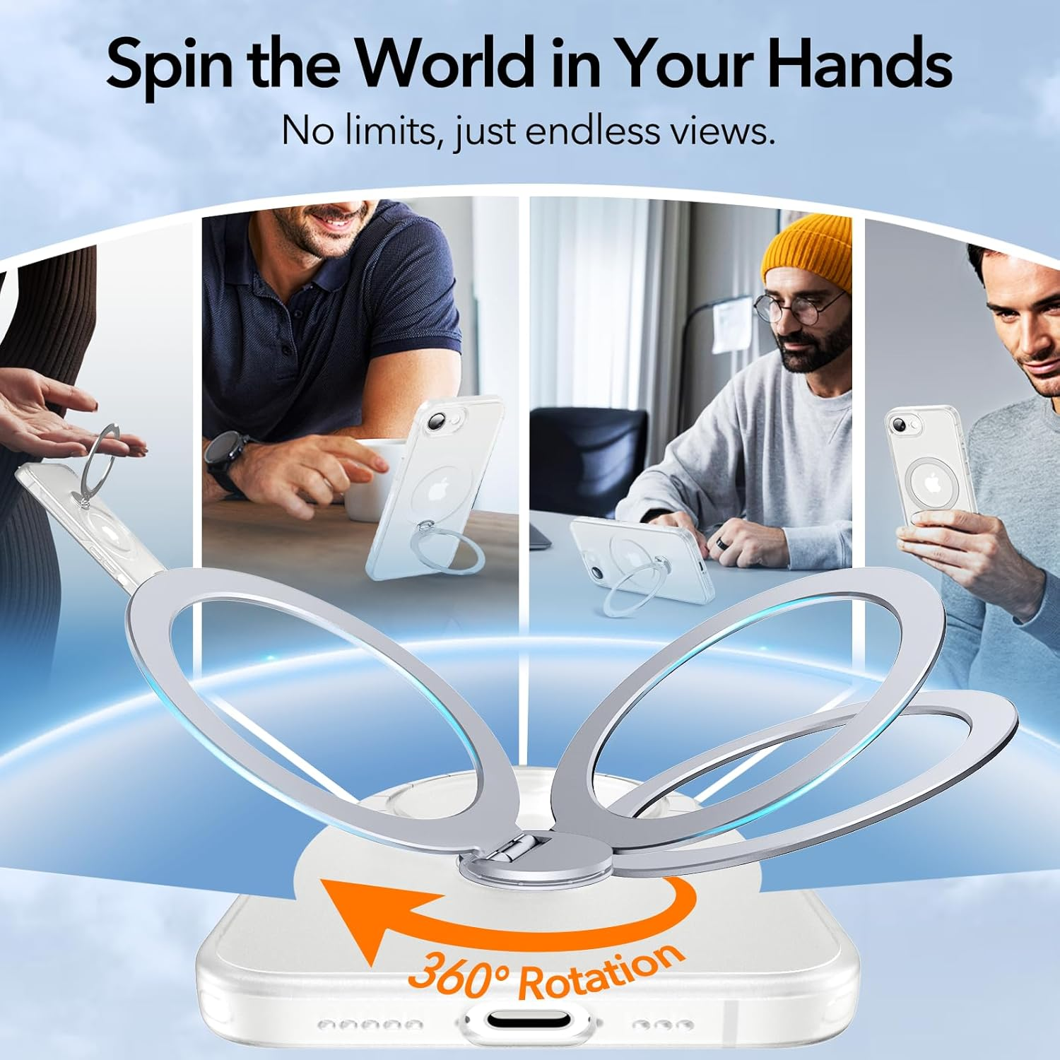 Anqrp Case for Iphone 16E with 360&deg; Magnetic Adjustable Stand, Compatible with Mag, Non-Slip Mobile Phone Case for Iphone 16E, Military Grade Robust Protective Case, White Mist image number 5