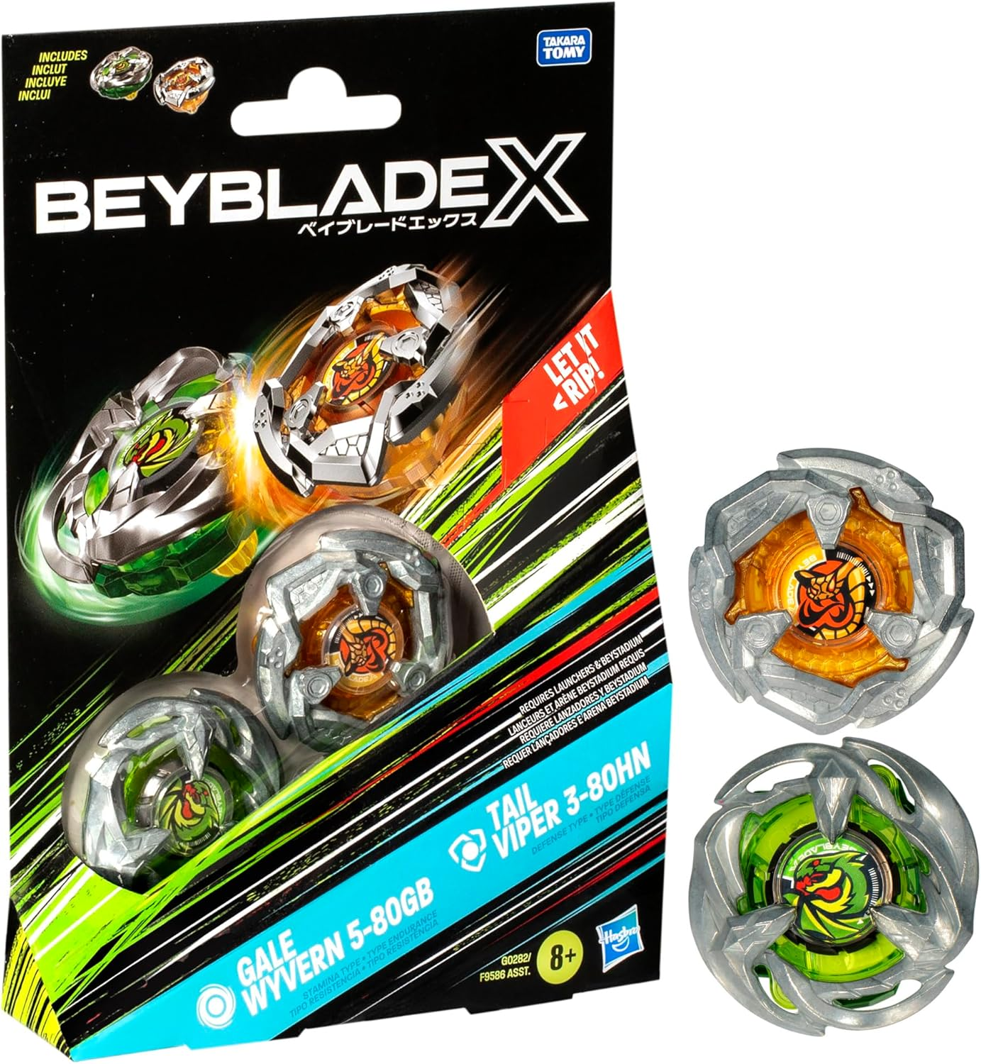Beyblade X Gale Wyvern 5-80GB and Tail Viper 3-80HN Dual Pack Set with 2 Right-Spinning Tops; Battling Top Toys for 8 Year Old Boys and Girls image number 2