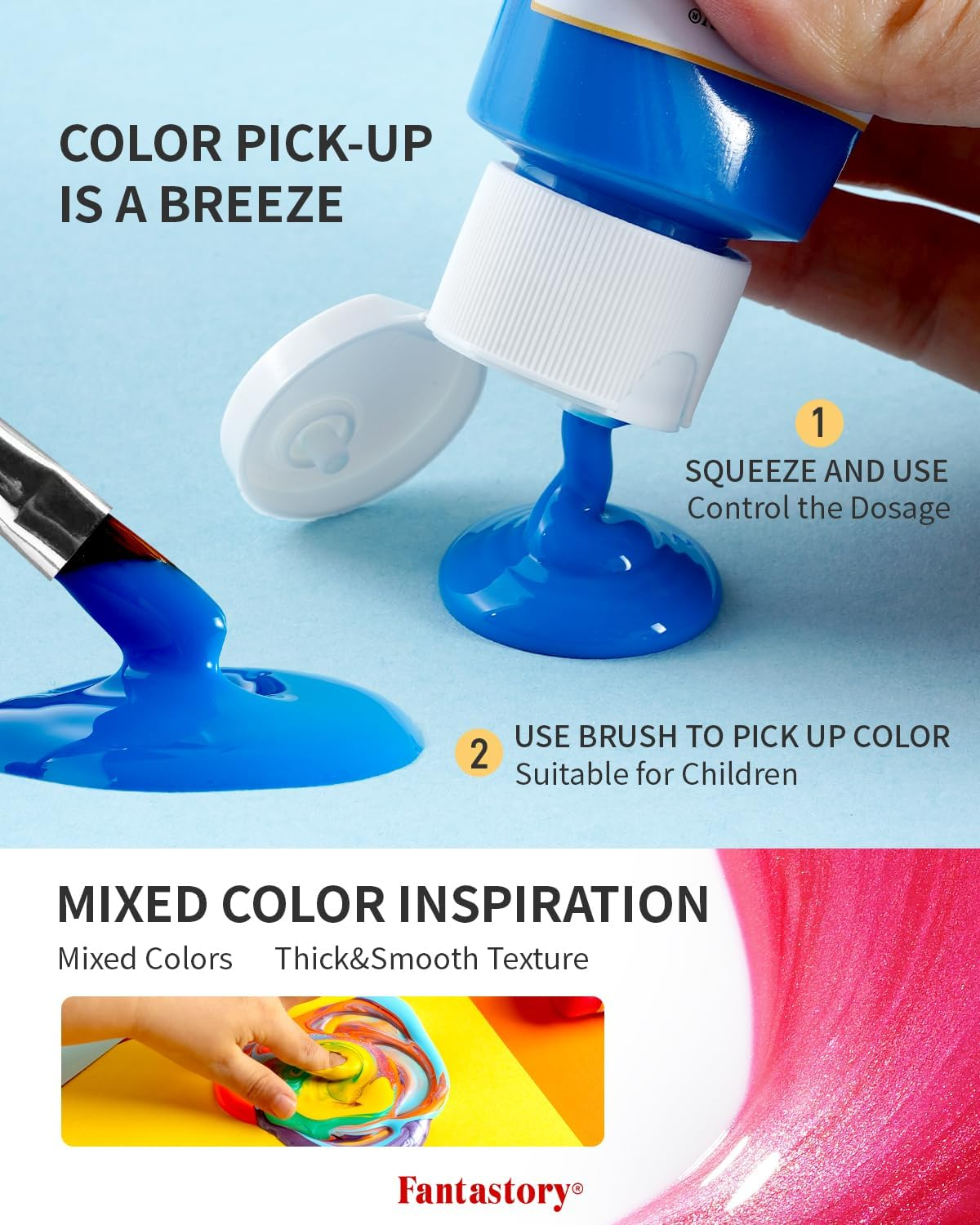 Fantastory Tempera Paint for Kids 32 Colors (2 Oz / 60 Ml Each) Washable Tempera Paint, Poster Paint Sponge Painting, Non-Toxic Kids Paint Finger Paints Hand Paints Bottles Early Learning image number 6