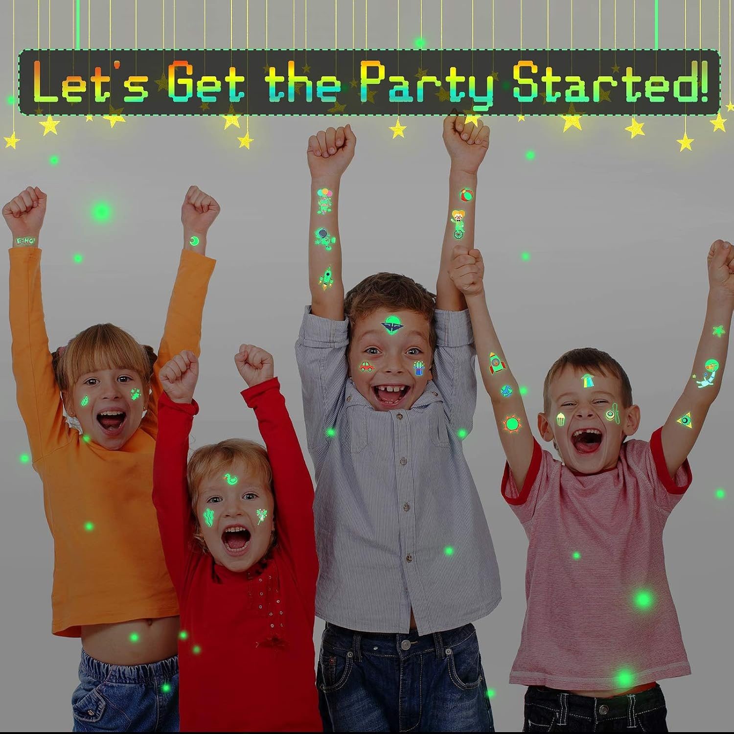 FLAFARY Crystals Face Gems Glitter Jewels, 400 PCS Glow in the Dark Temporary Tattoos for Kids Eyes Body Paint Stickers, Halloween Carnival Festival Party - 400 Pcs image number 2